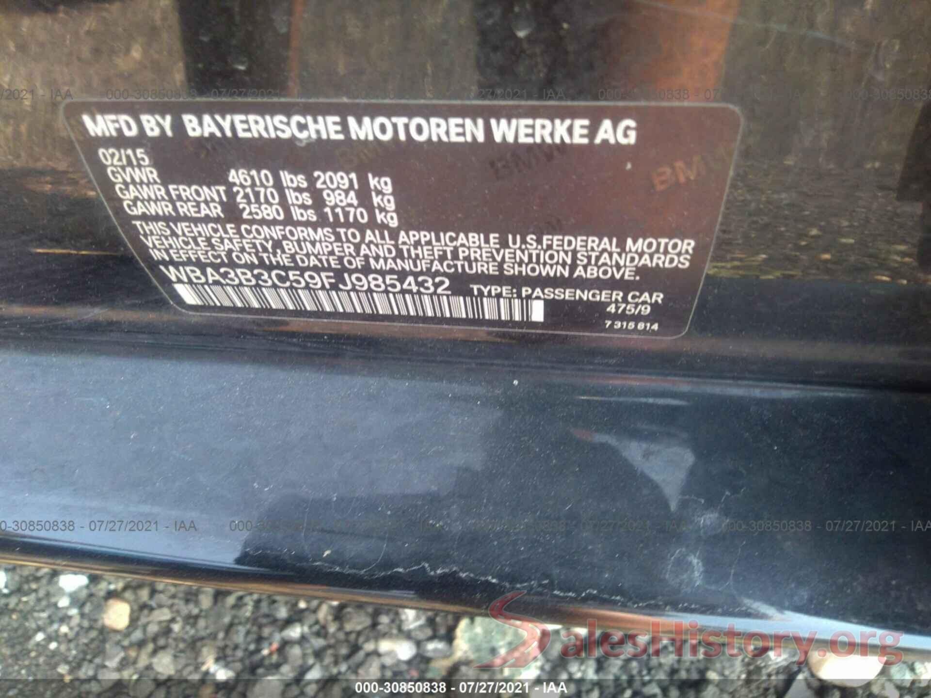 WBA3B3C59FJ985432 2015 BMW 3 SERIES