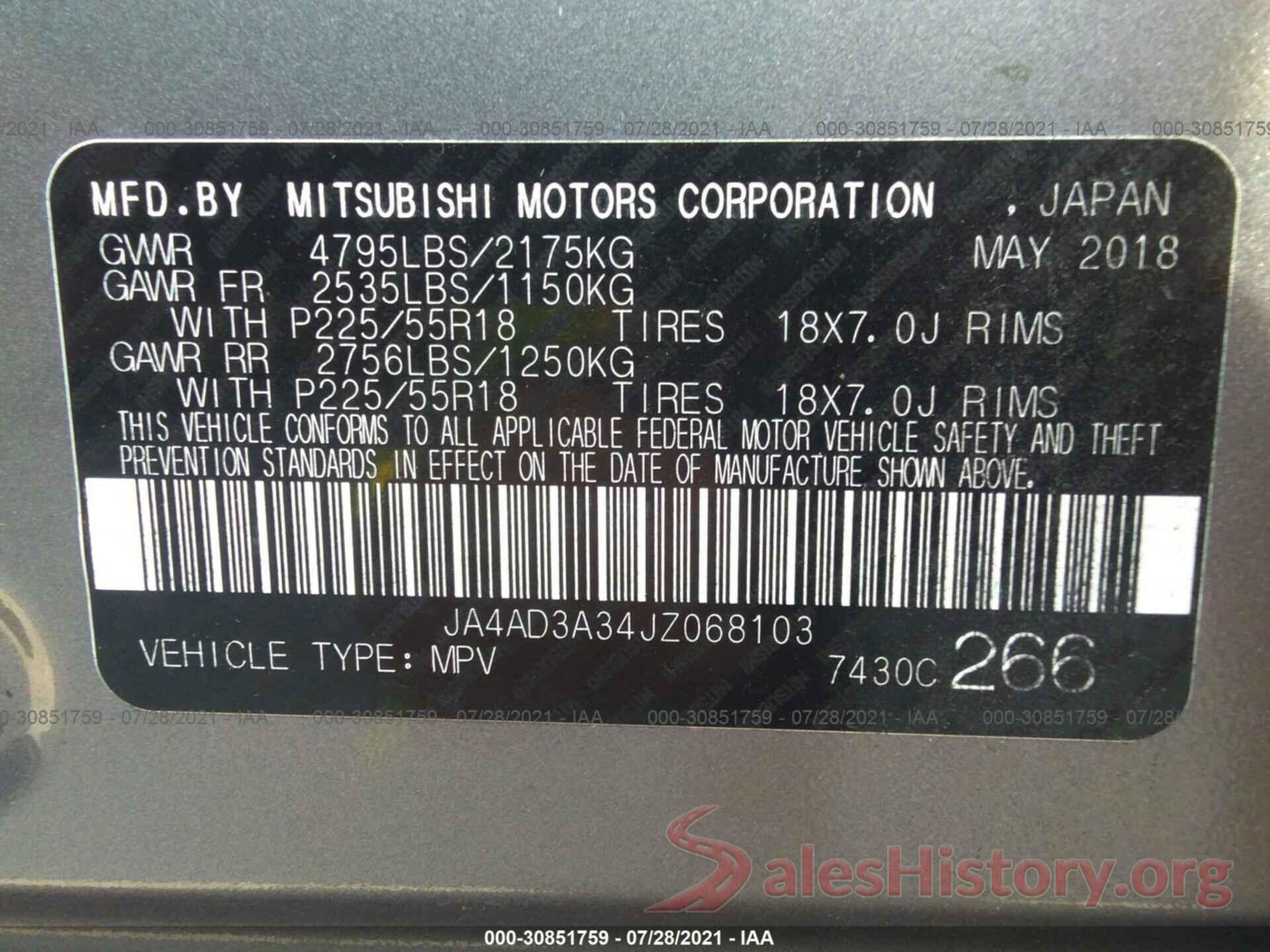 JA4AD3A34JZ068103 2018 MITSUBISHI OUTLANDER