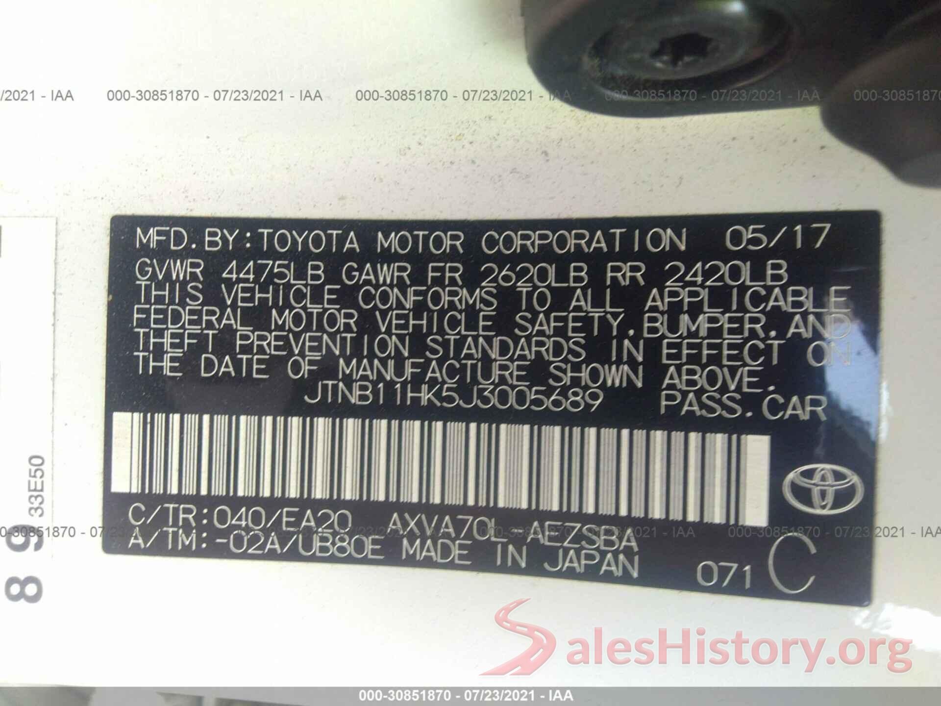 JTNB11HK5J3005689 2018 TOYOTA CAMRY