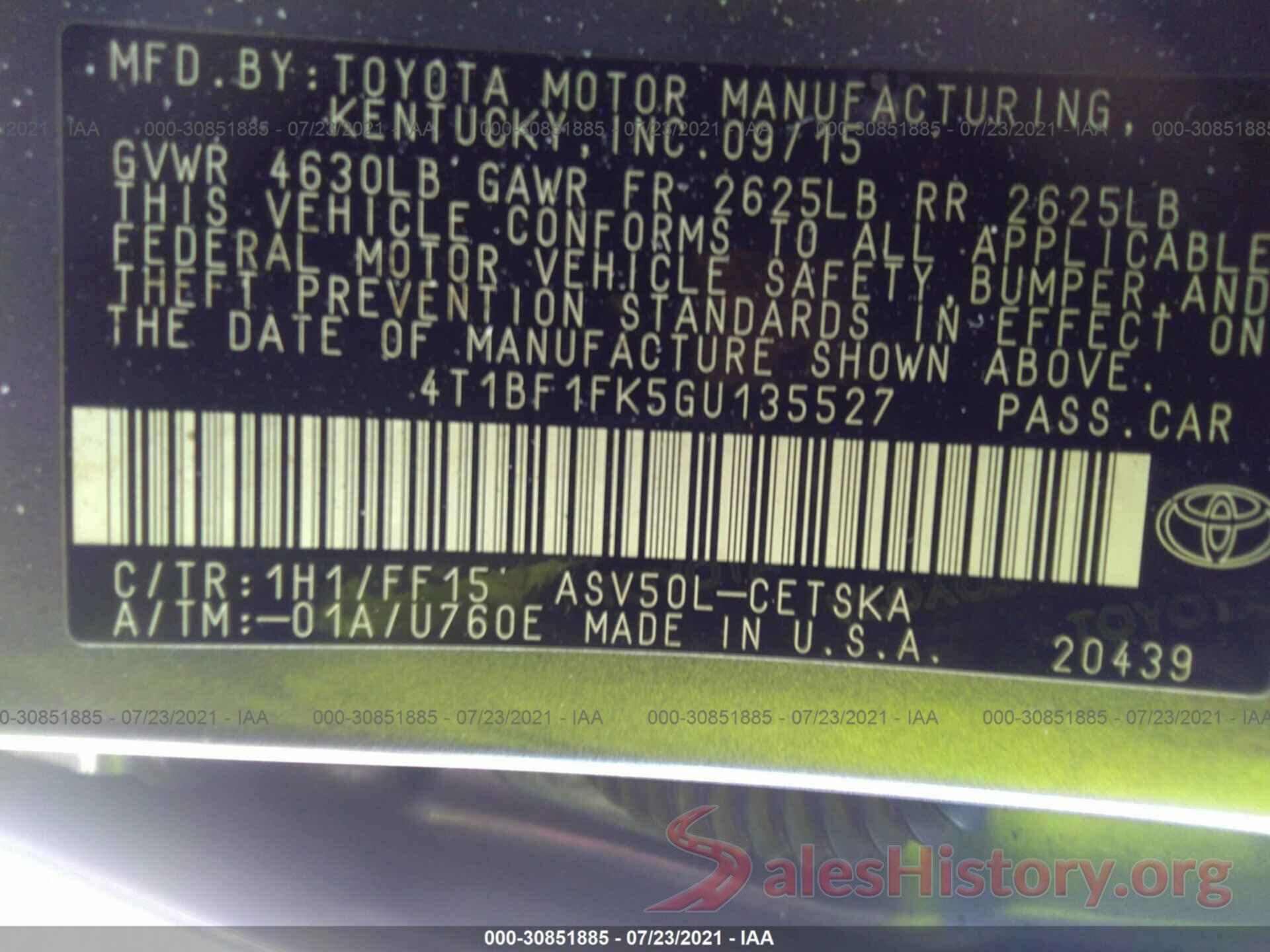 4T1BF1FK5GU135527 2016 TOYOTA CAMRY