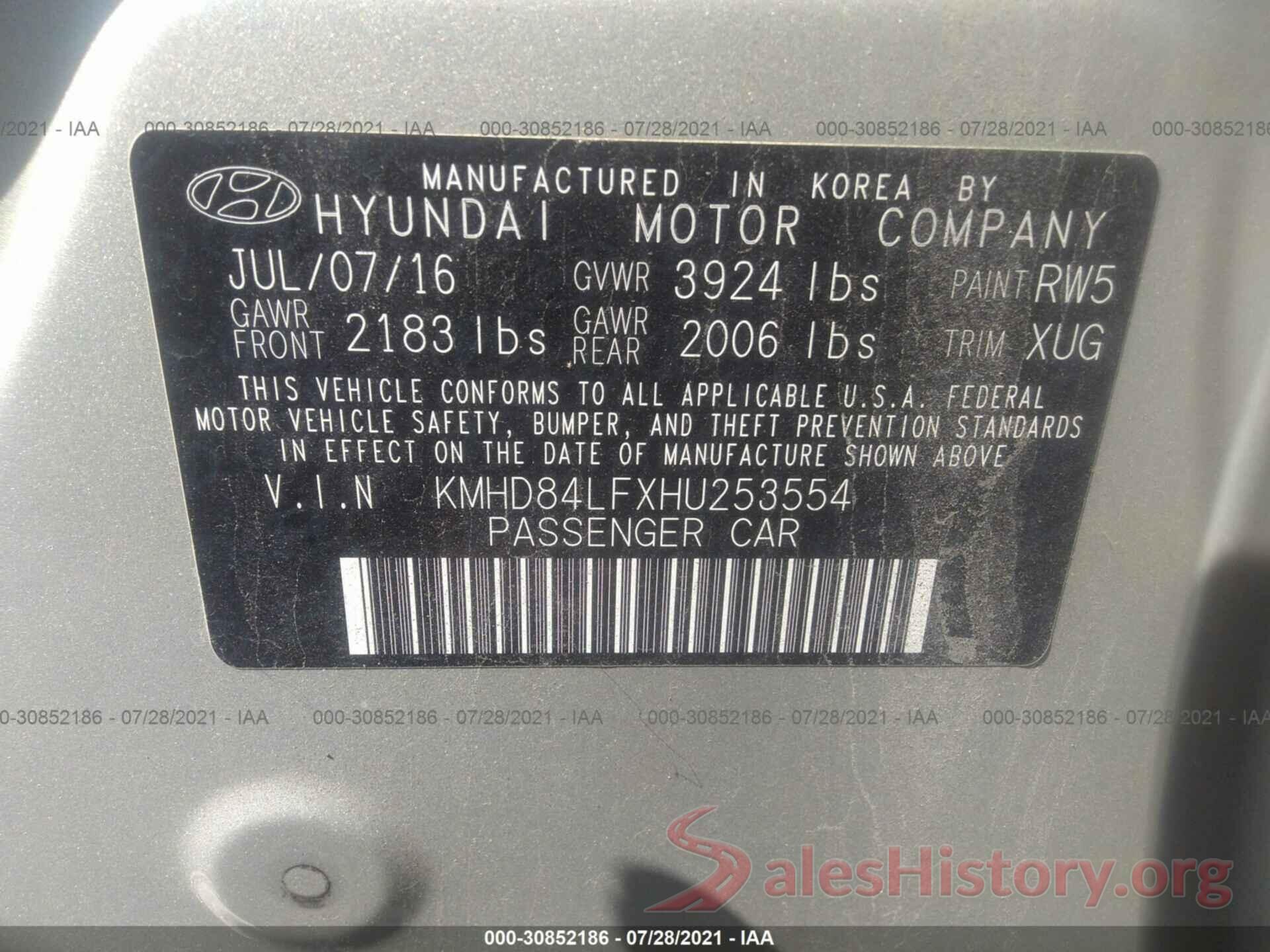 KMHD84LFXHU253554 2017 HYUNDAI ELANTRA