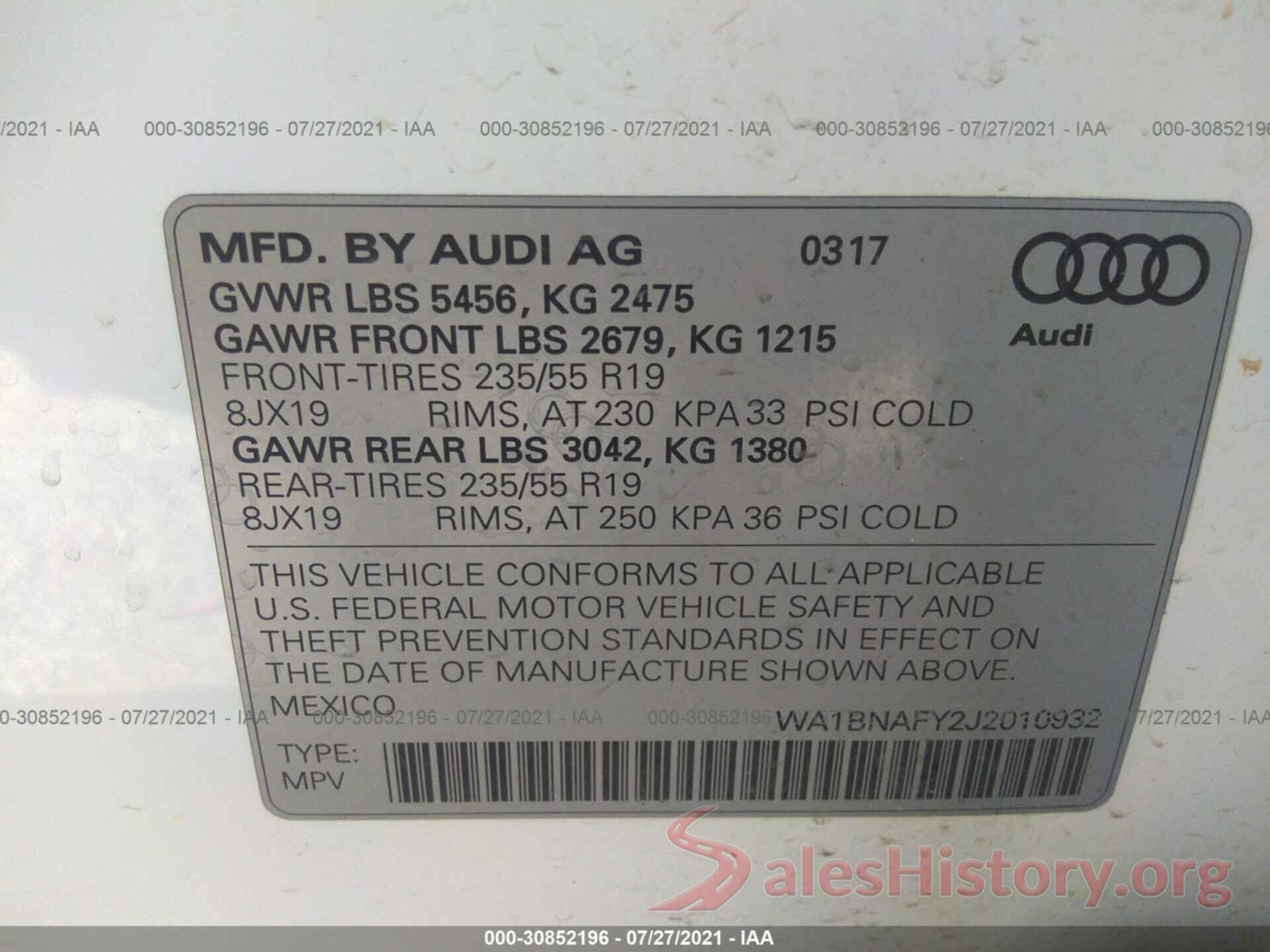 WA1BNAFY2J2010932 2018 AUDI Q5