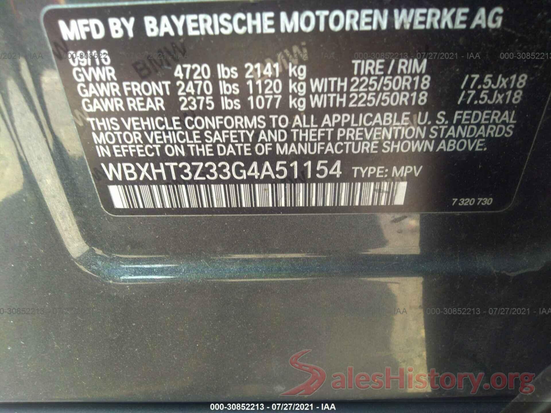 WBXHT3Z33G4A51154 2016 BMW X1