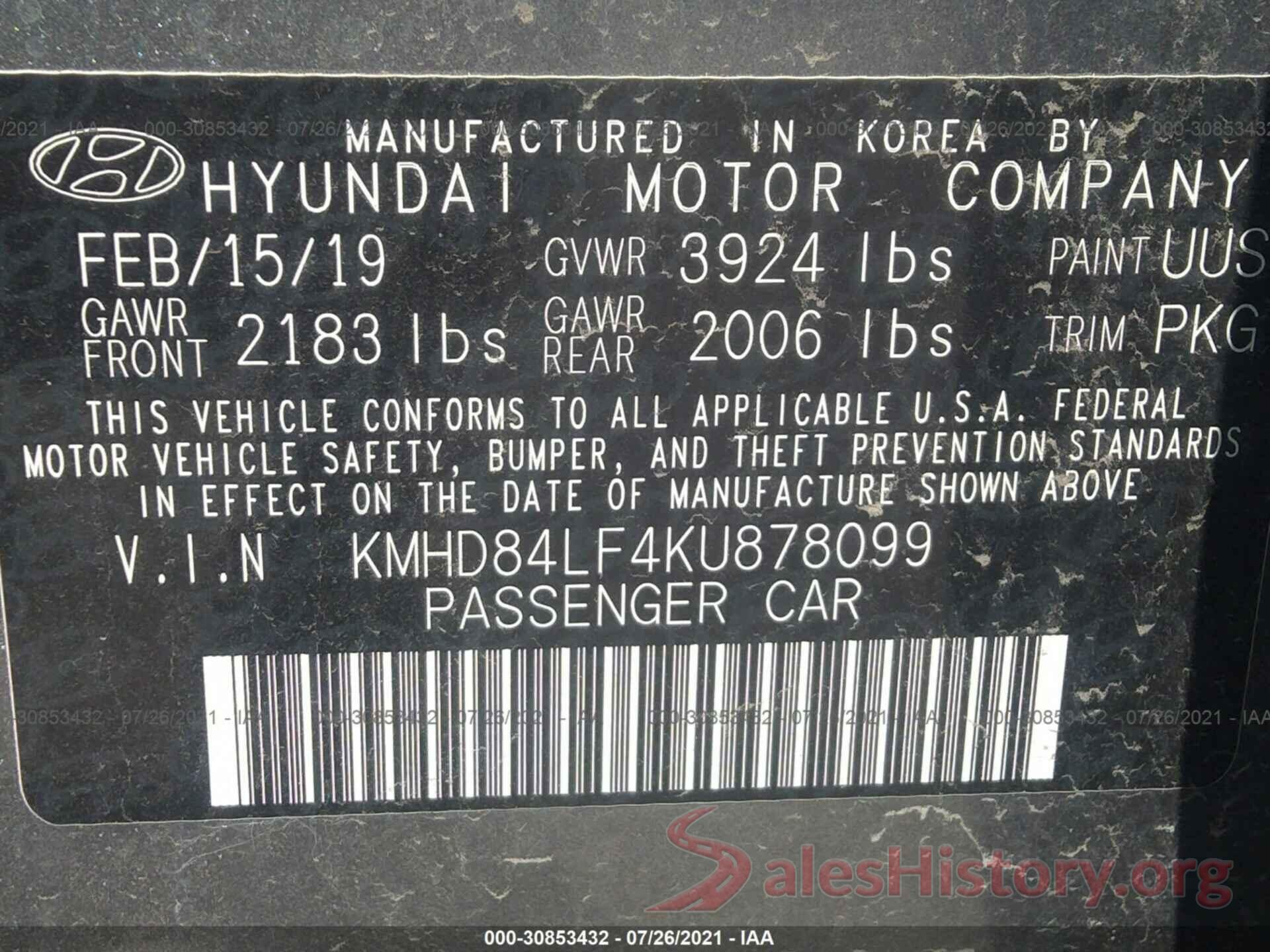 KMHD84LF4KU878099 2019 HYUNDAI ELANTRA