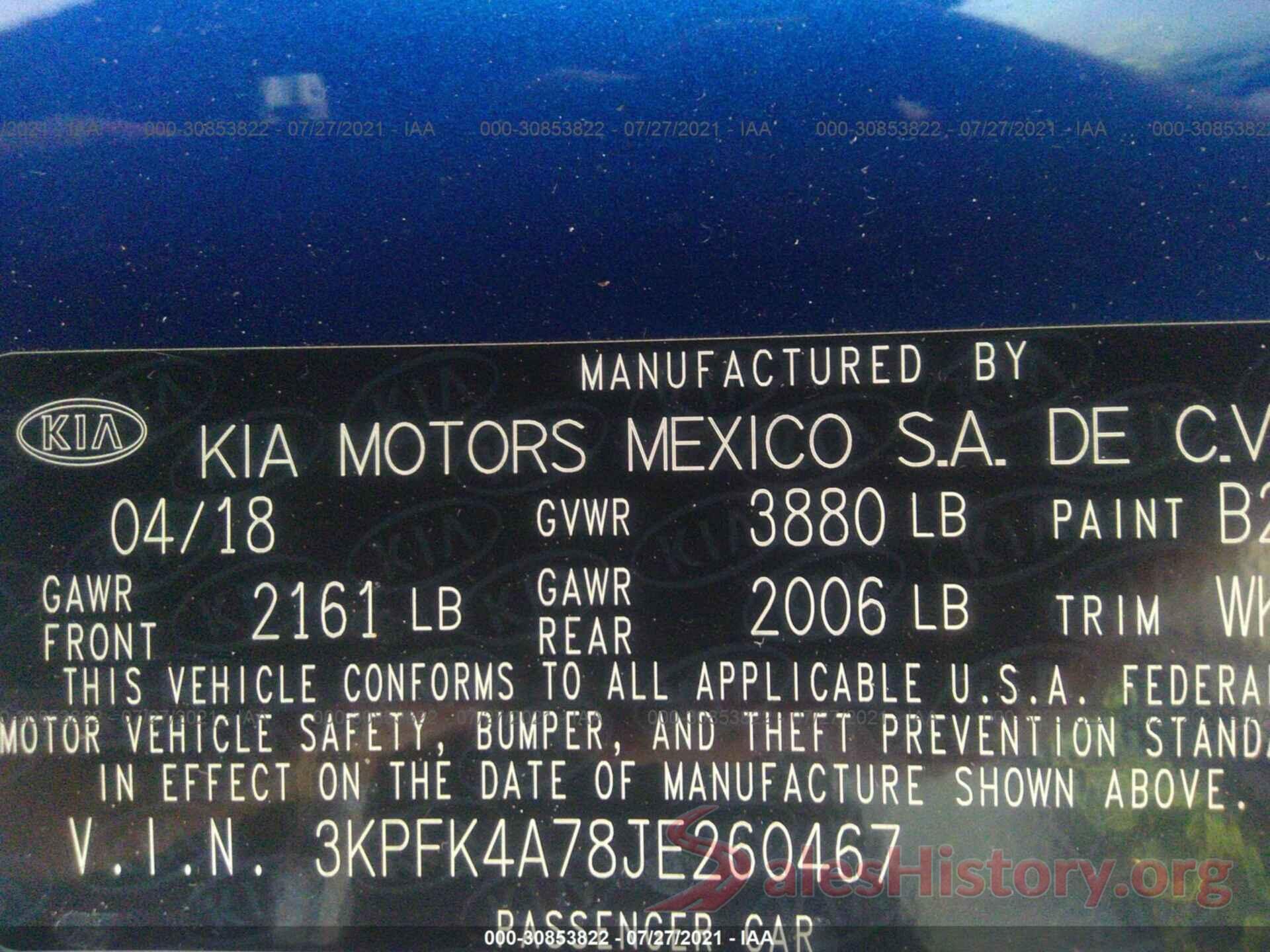 3KPFK4A78JE260467 2018 KIA FORTE