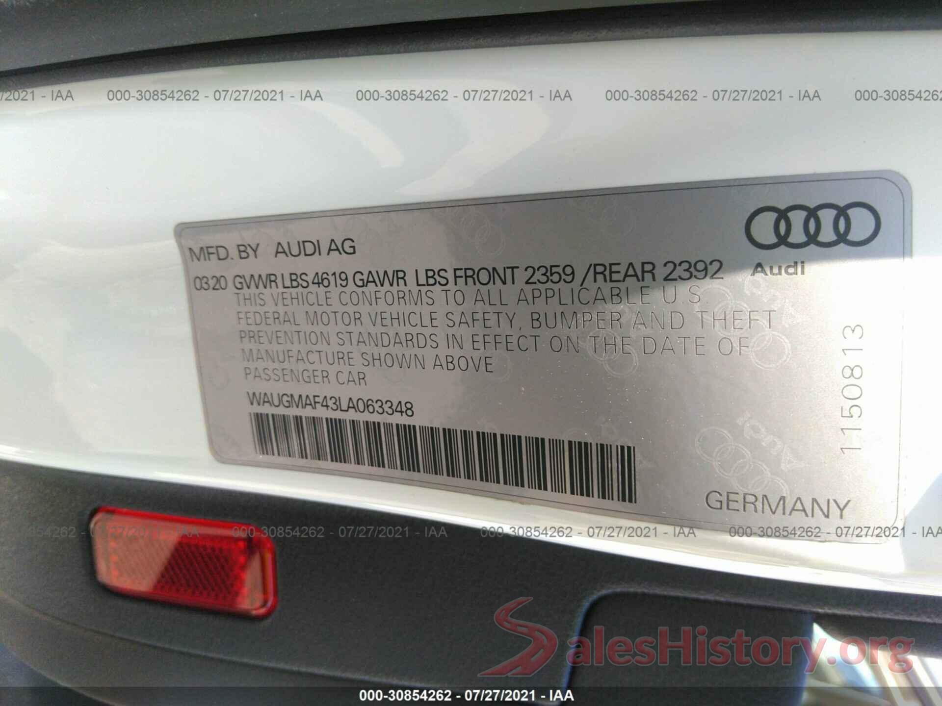 WAUGMAF43LA063348 2020 AUDI A4