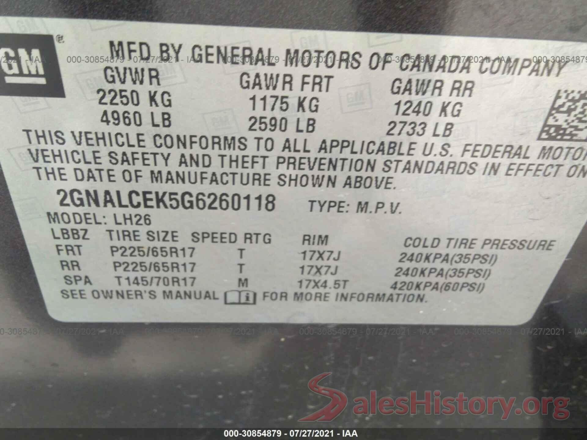 2GNALCEK5G6260118 2016 CHEVROLET EQUINOX