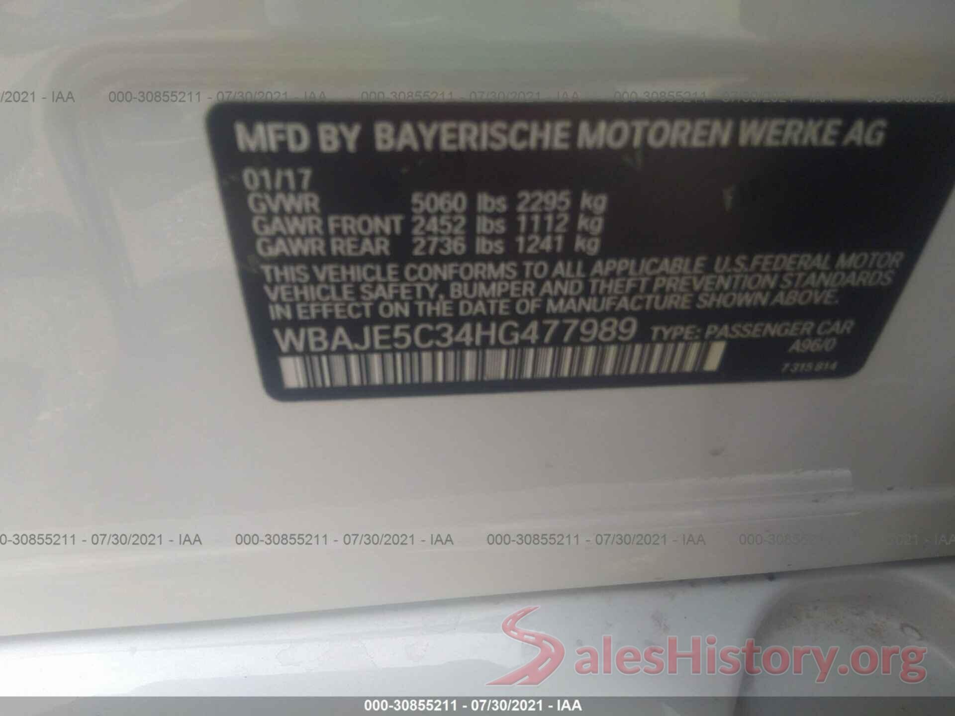 WBAJE5C34HG477989 2017 BMW 5 SERIES