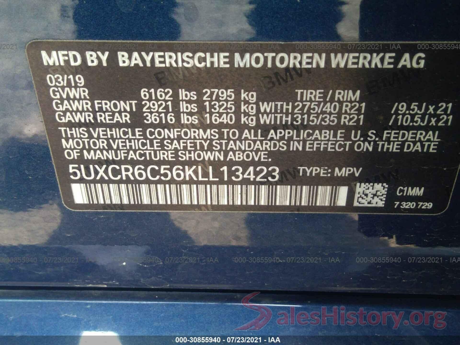 5UXCR6C56KLL13423 2019 BMW X5