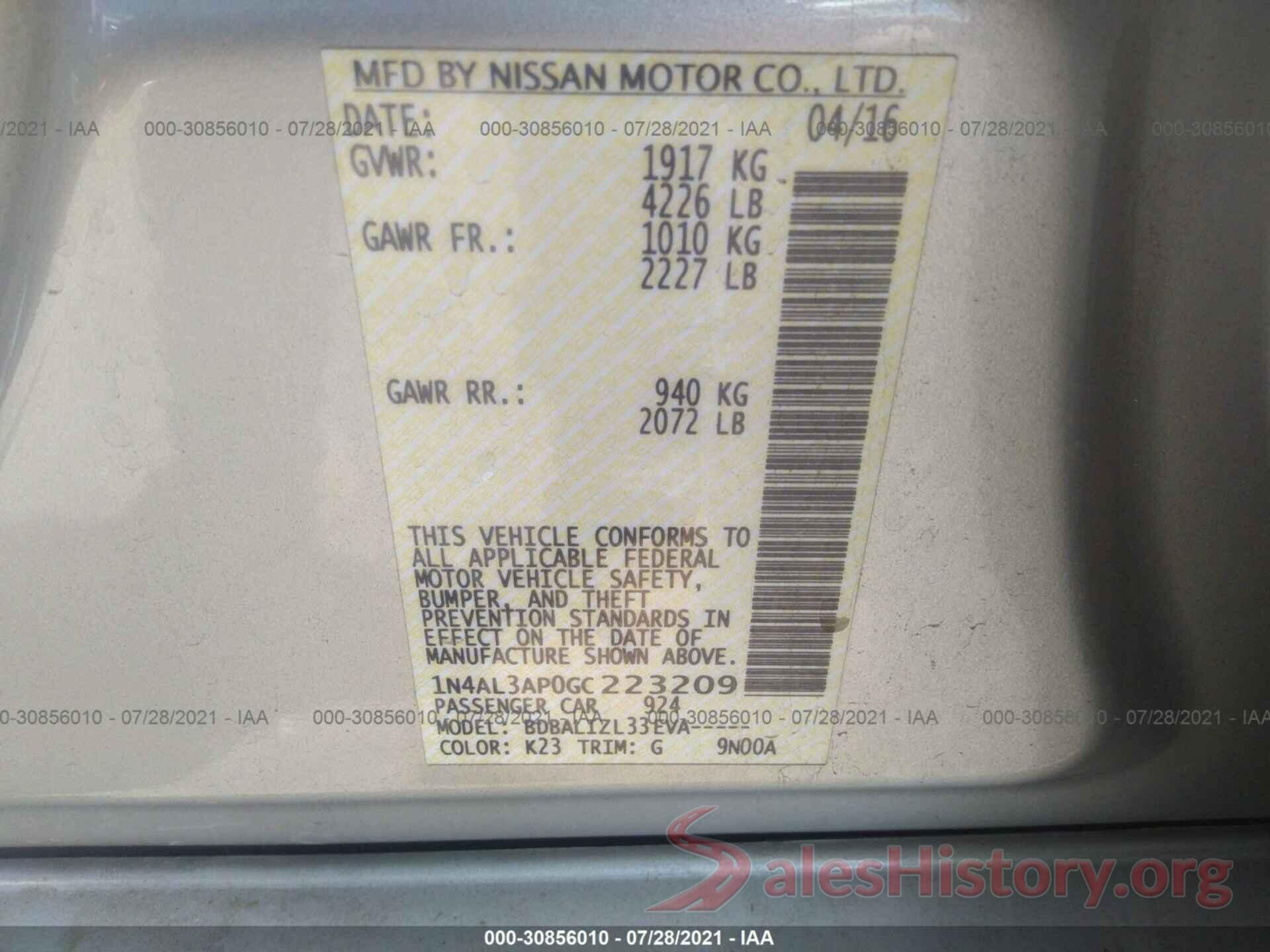 1N4AL3AP0GC223209 2016 NISSAN ALTIMA