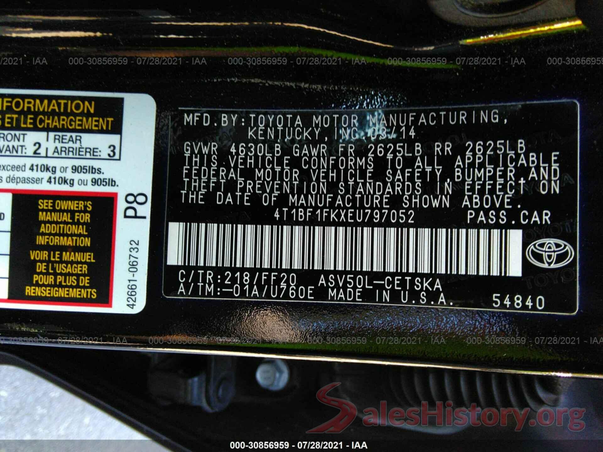 4T1BF1FKXEU797052 2014 TOYOTA CAMRY