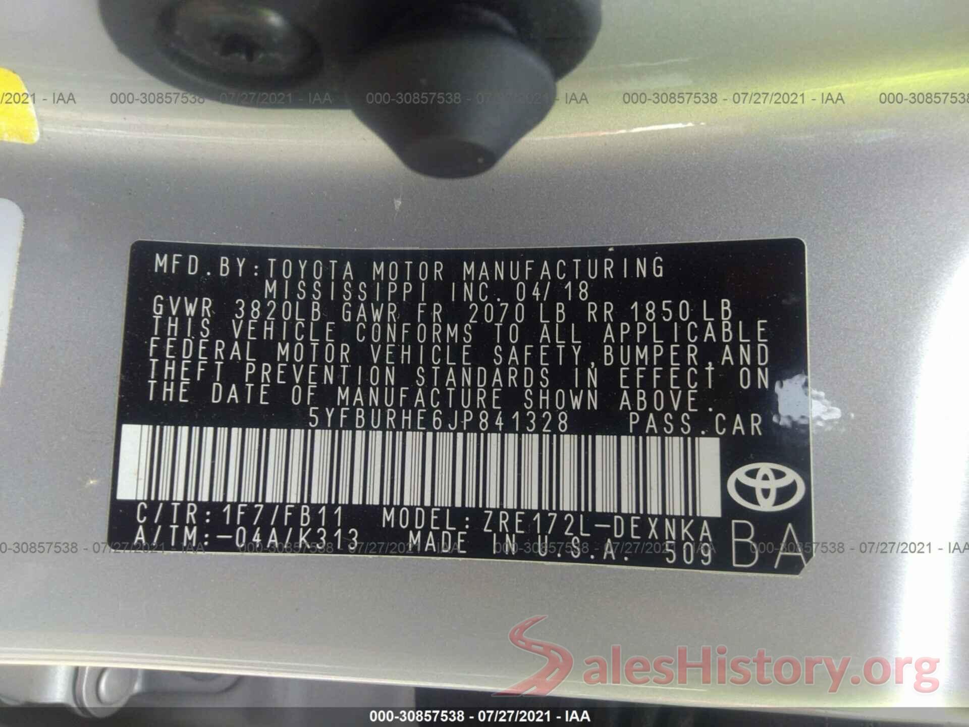 5YFBURHE6JP841328 2018 TOYOTA COROLLA