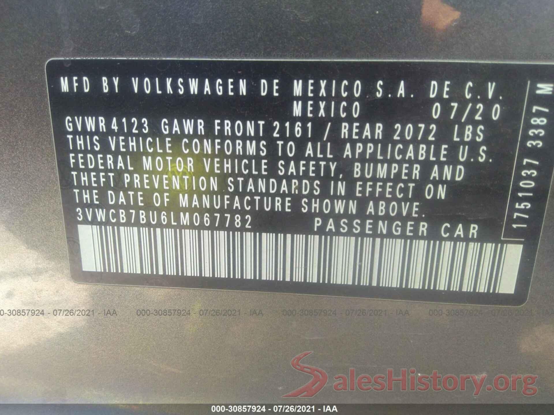 3VWCB7BU6LM067782 2020 VOLKSWAGEN JETTA