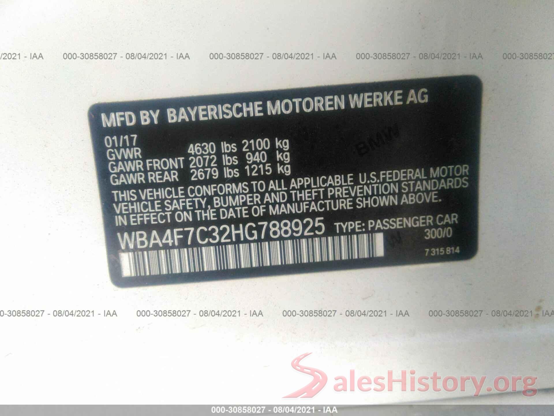 WBA4F7C32HG788925 2017 BMW 4 SERIES