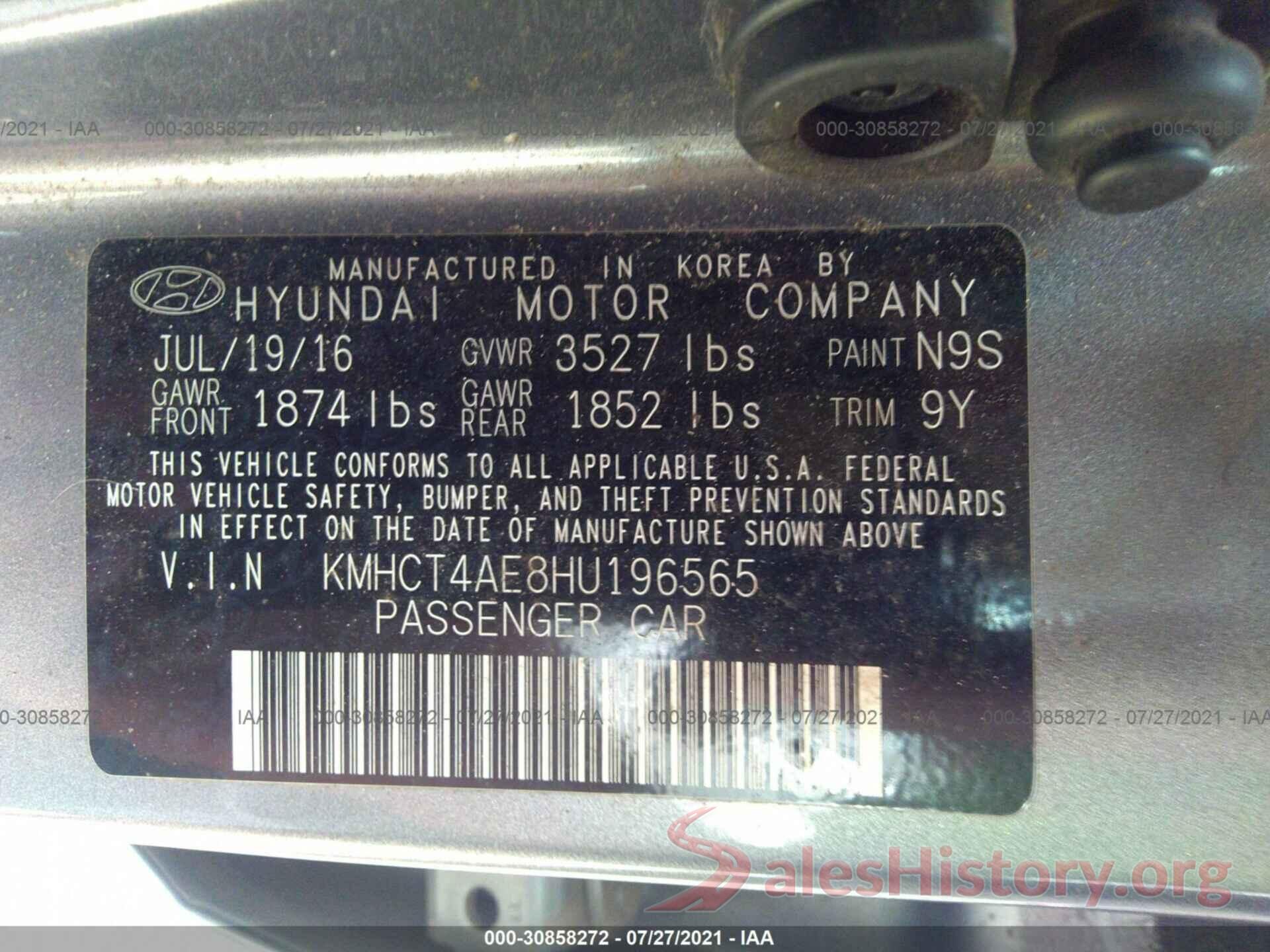 KMHCT4AE8HU196565 2017 HYUNDAI ACCENT