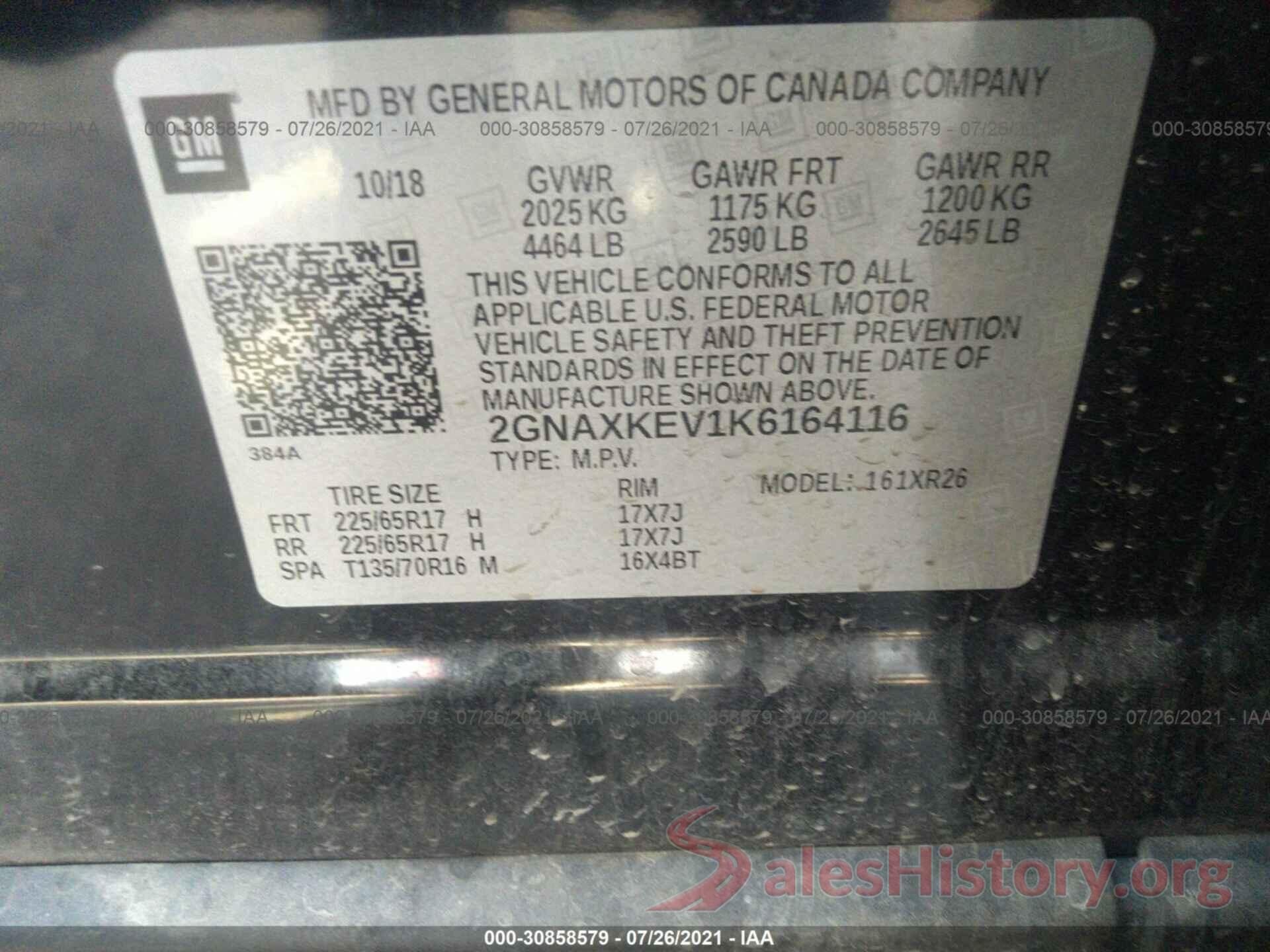 2GNAXKEV1K6164116 2019 CHEVROLET EQUINOX