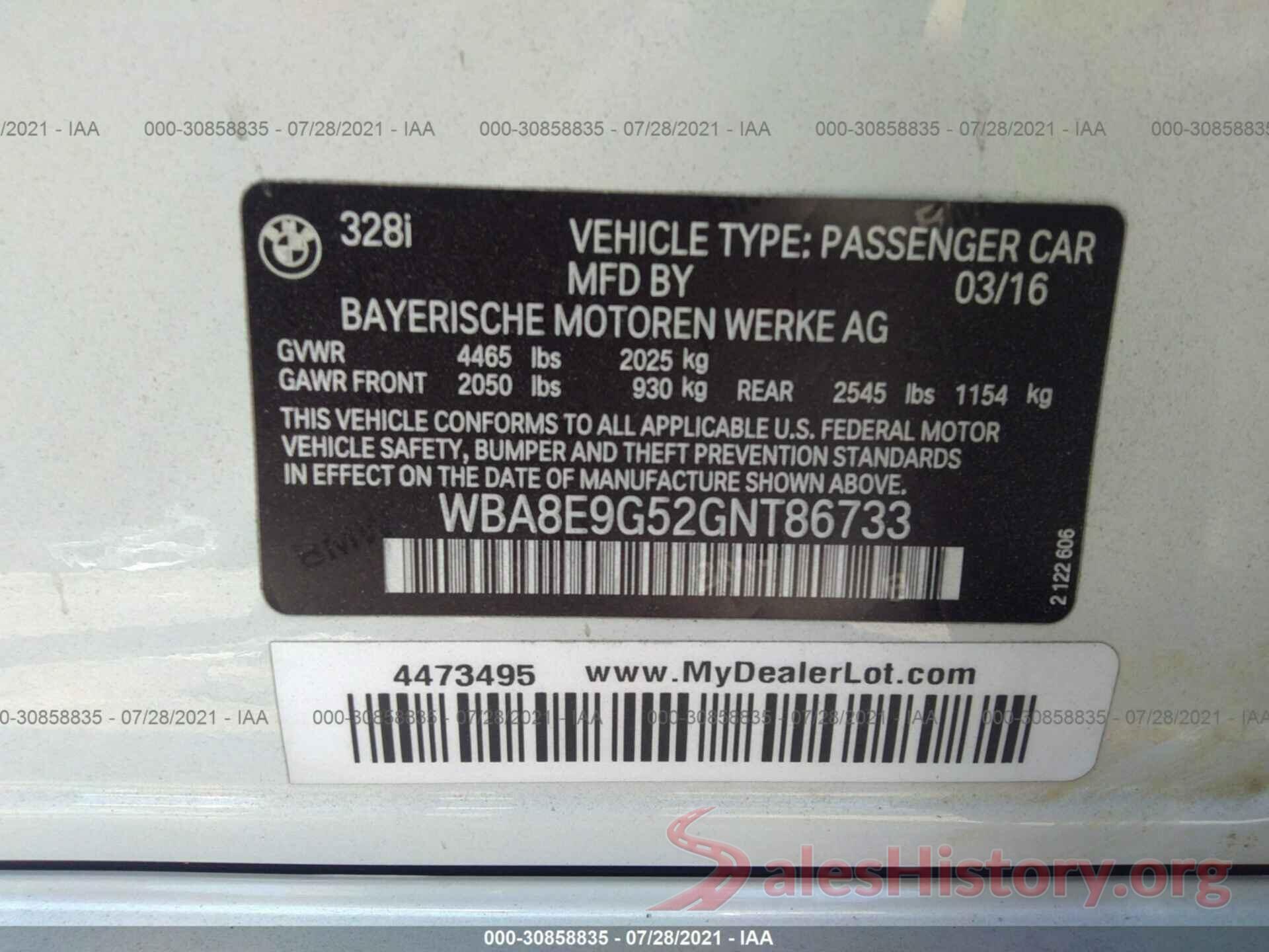 WBA8E9G52GNT86733 2016 BMW 3 SERIES