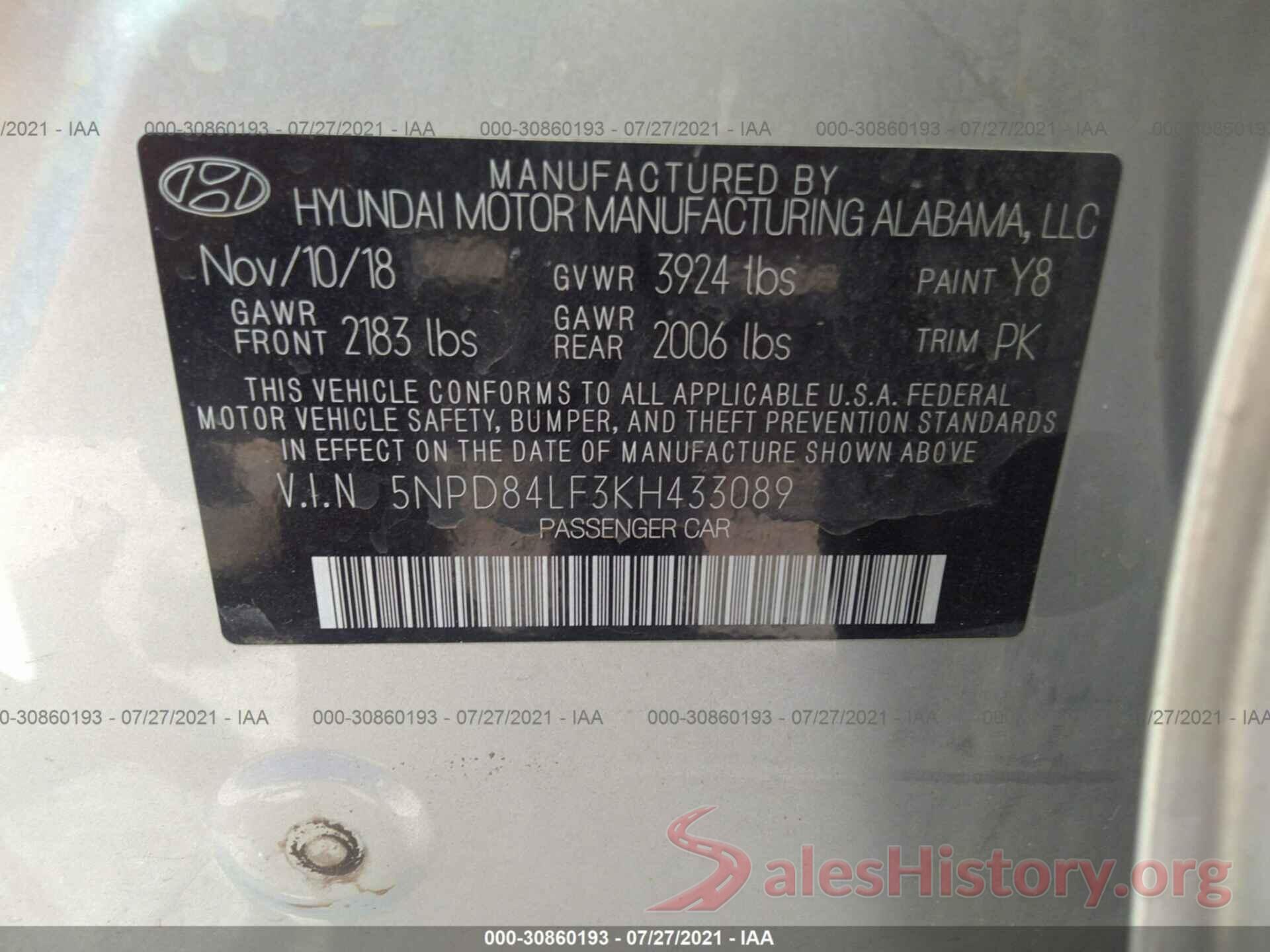 5NPD84LF3KH433089 2019 HYUNDAI ELANTRA