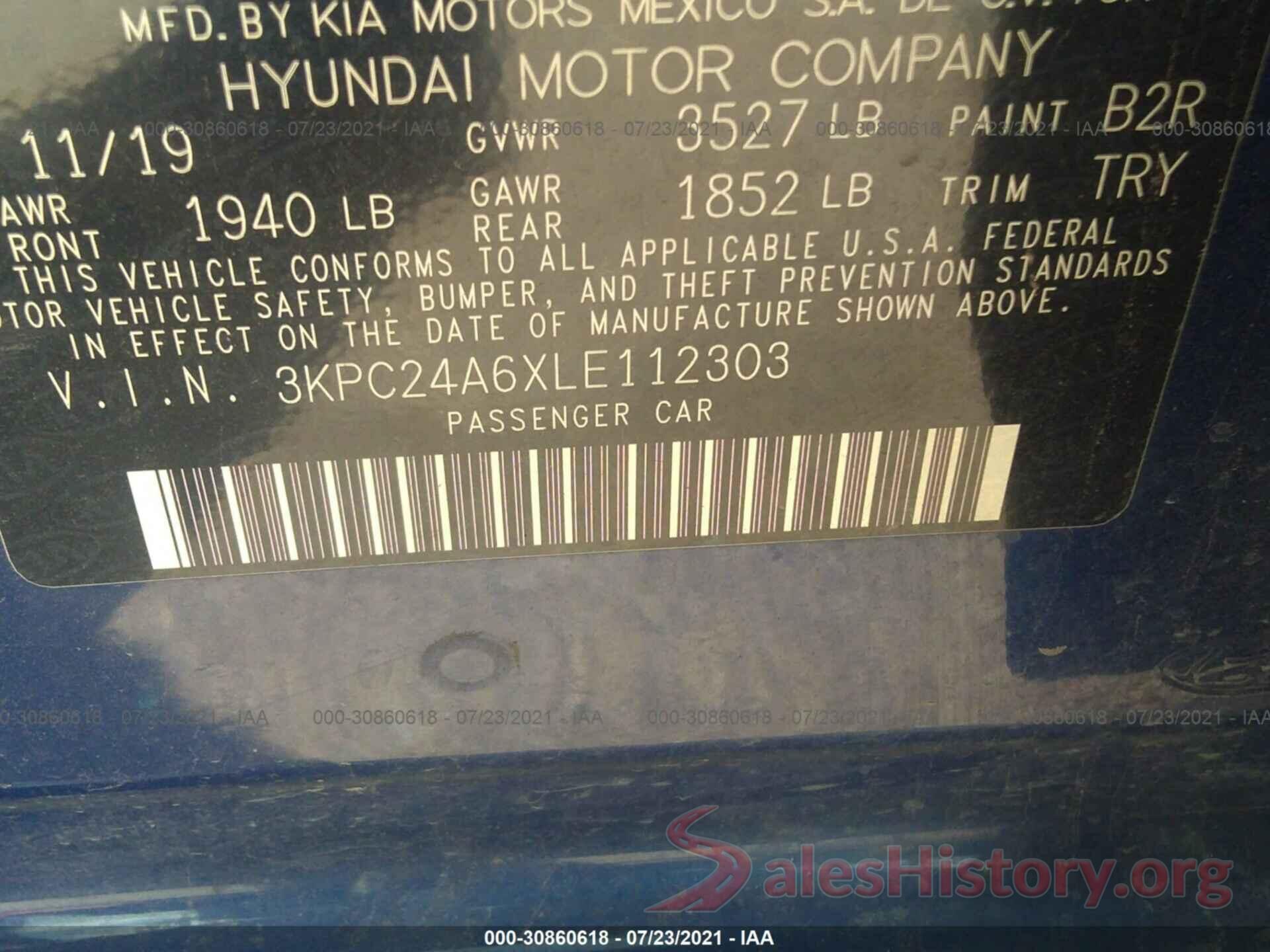 3KPC24A6XLE112303 2020 HYUNDAI ACCENT