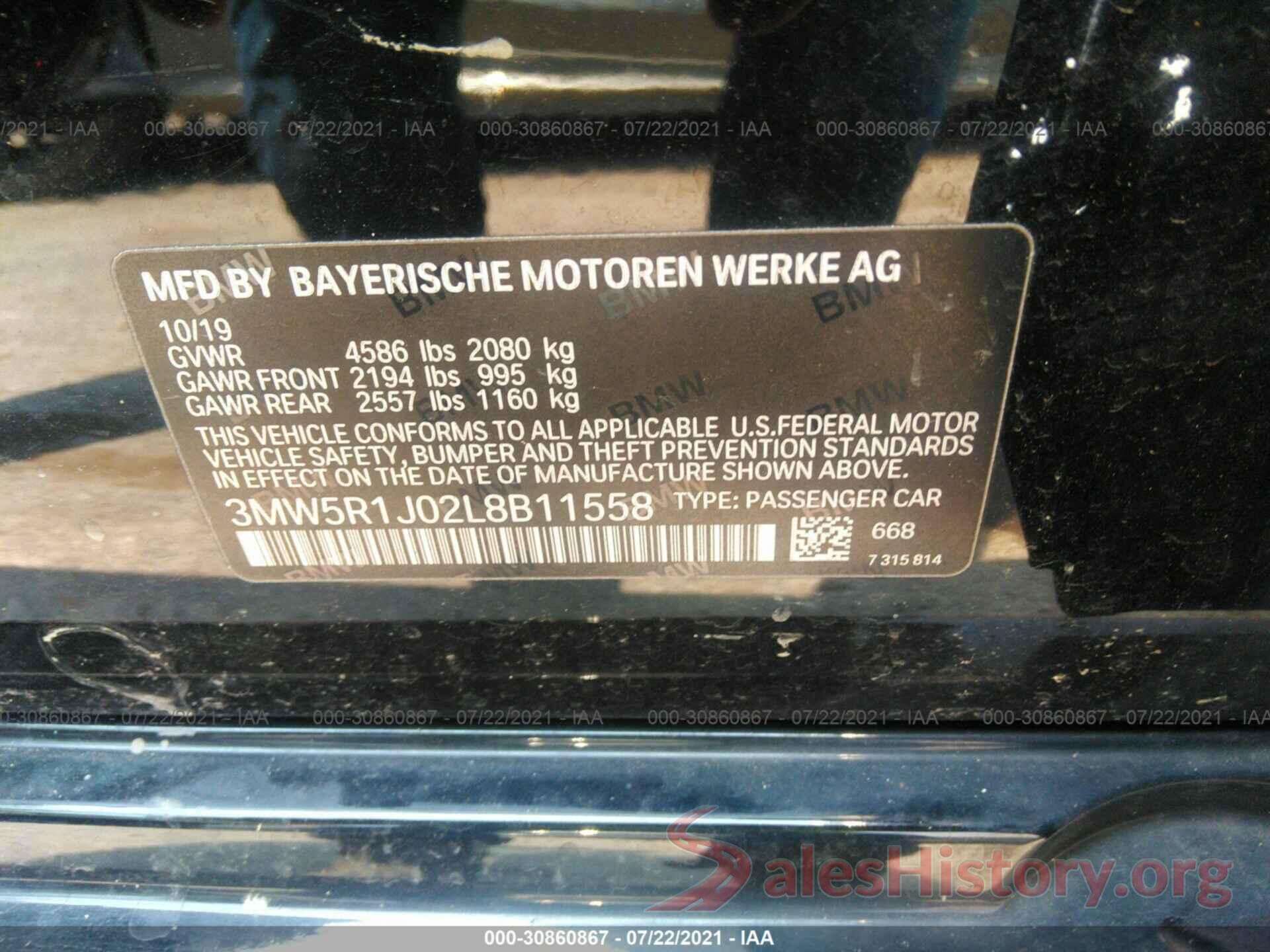 3MW5R1J02L8B11558 2020 BMW 3 SERIES