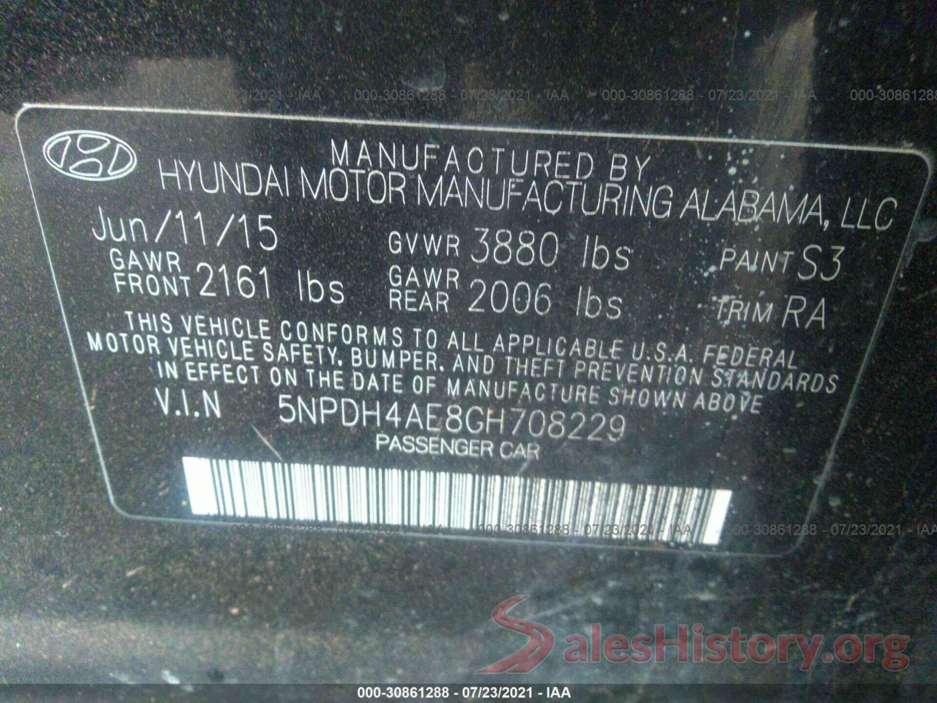 5NPDH4AE8GH708229 2016 HYUNDAI ELANTRA