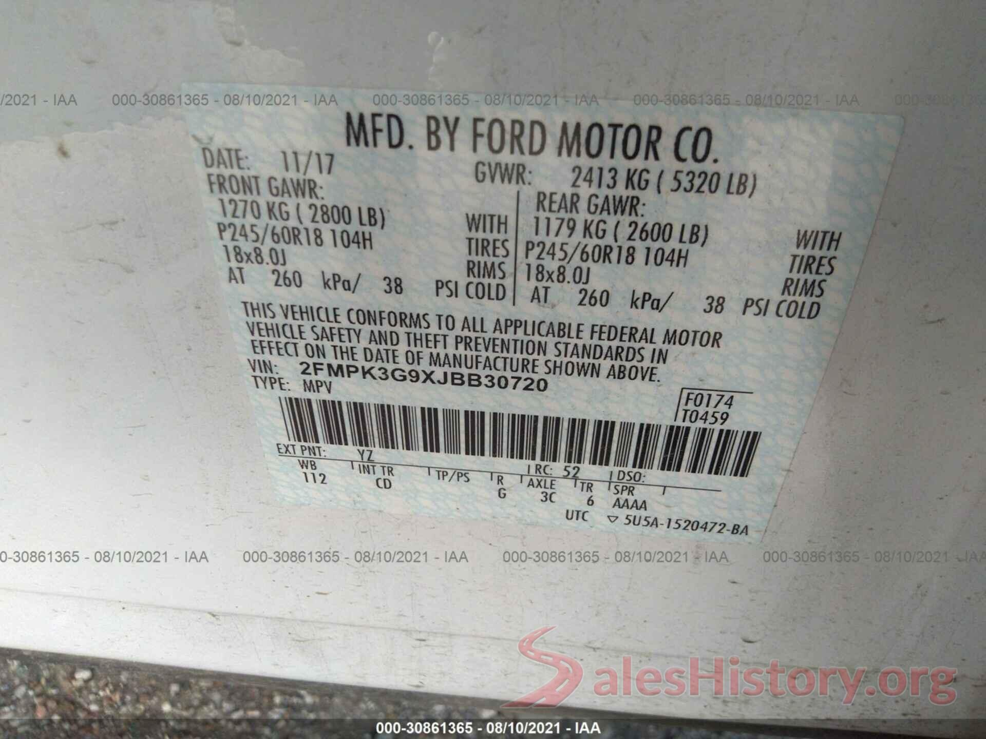 2FMPK3G9XJBB30720 2018 FORD EDGE