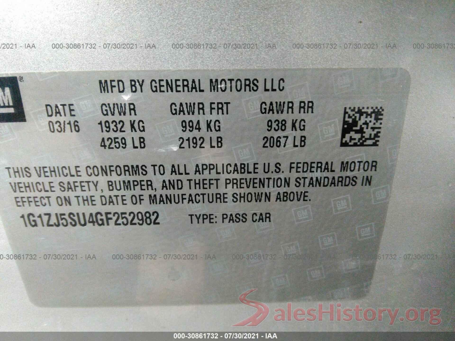 1G1ZJ5SU4GF252982 2016 CHEVROLET MALIBU