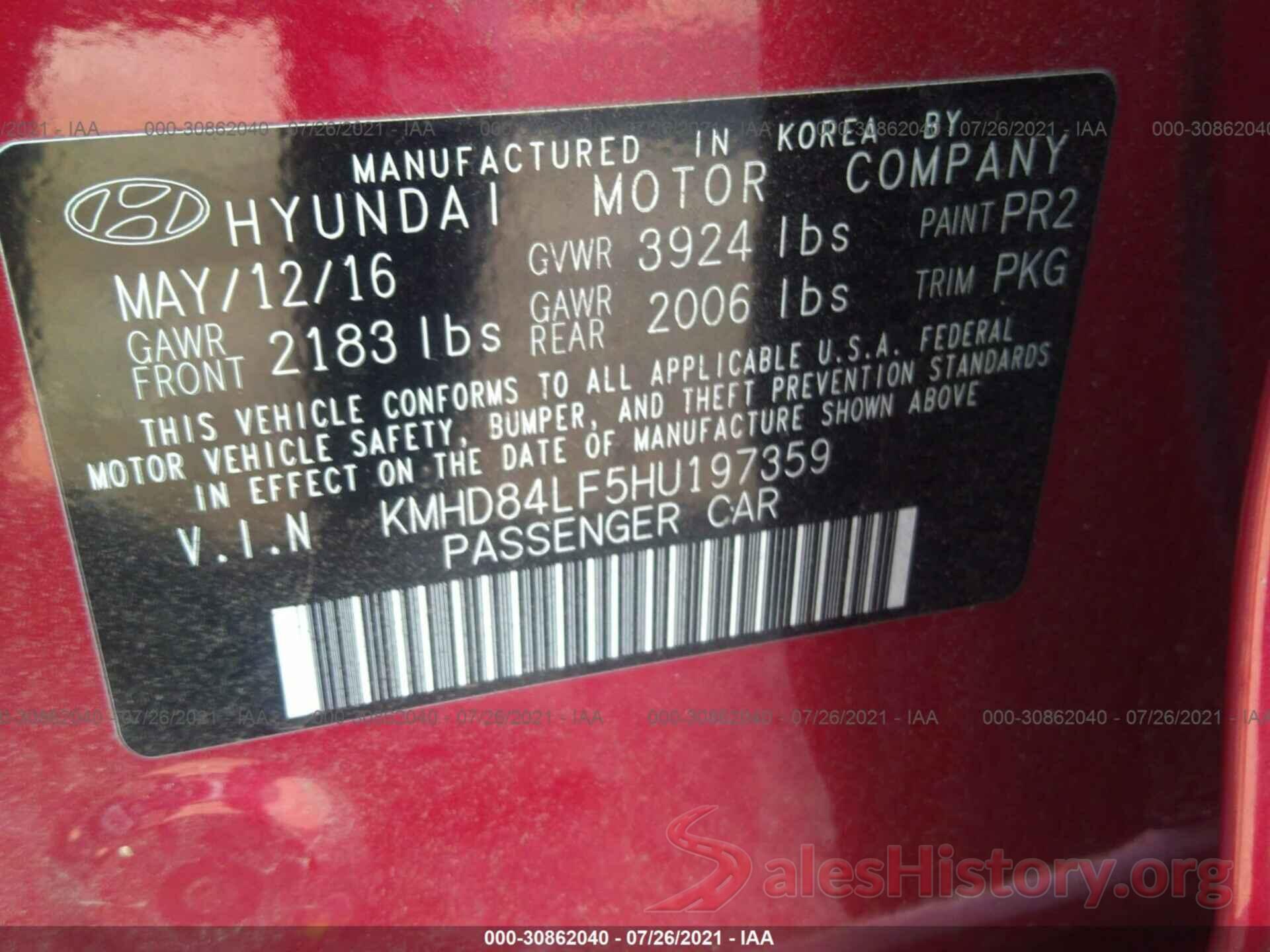 KMHD84LF5HU197359 2017 HYUNDAI ELANTRA