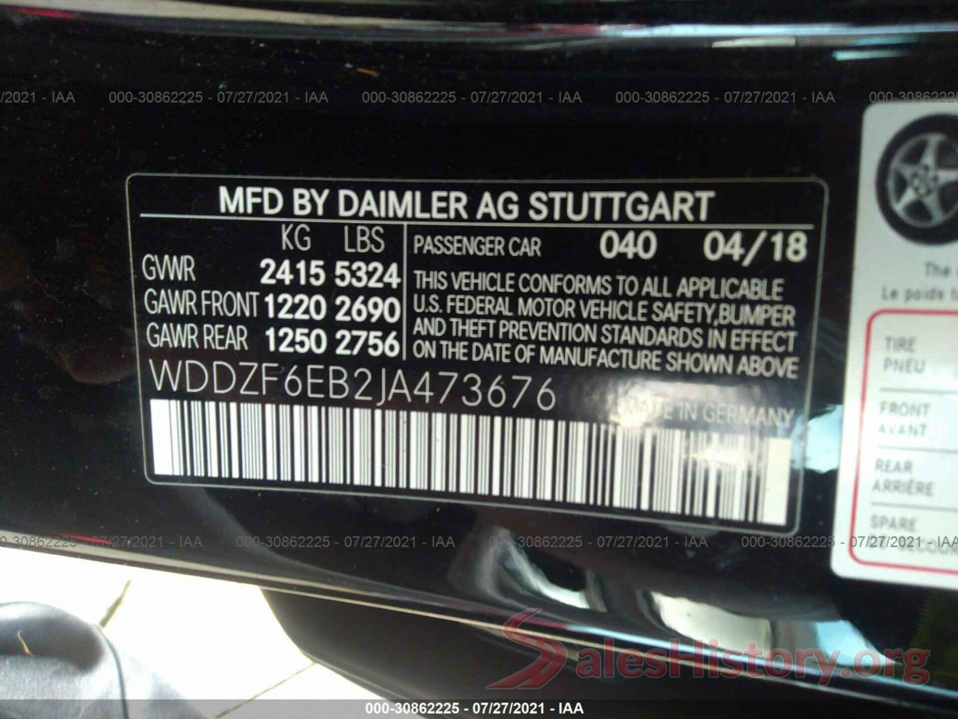 WDDZF6EB2JA473676 2018 MERCEDES-BENZ E-CLASS