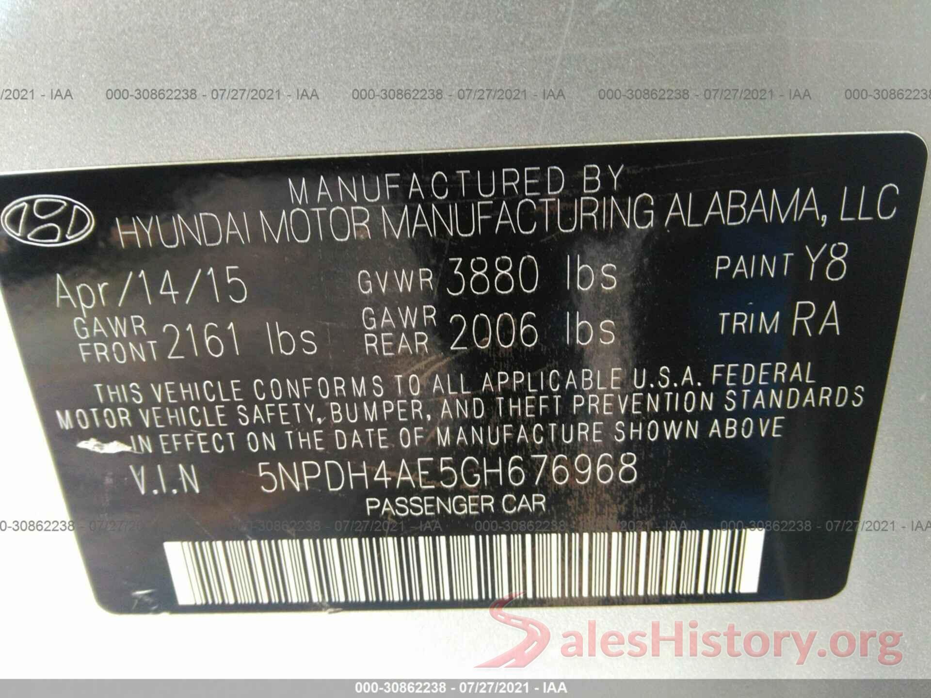 5NPDH4AE5GH676968 2016 HYUNDAI ELANTRA