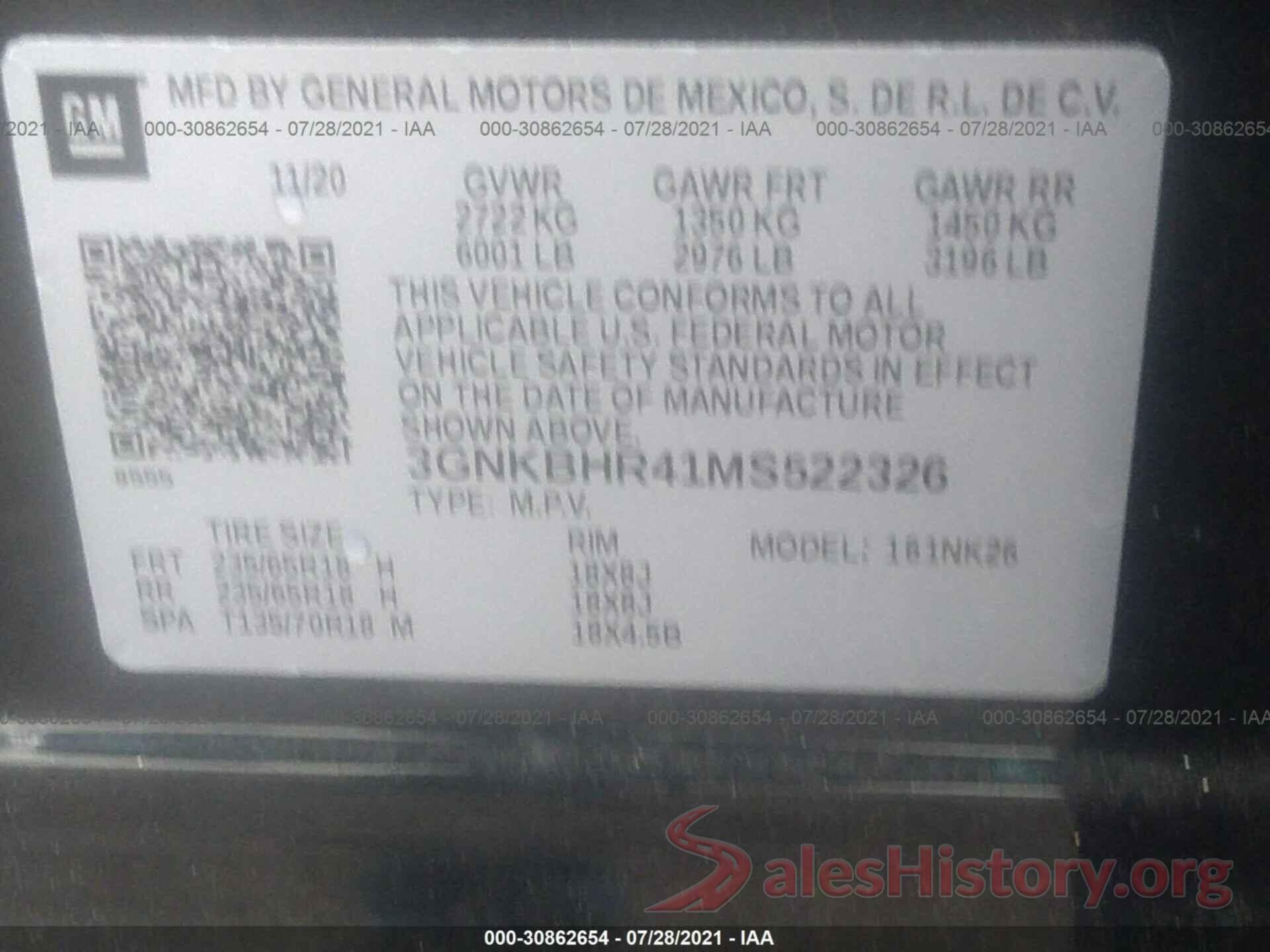 3GNKBHR41MS522326 2021 CHEVROLET BLAZER