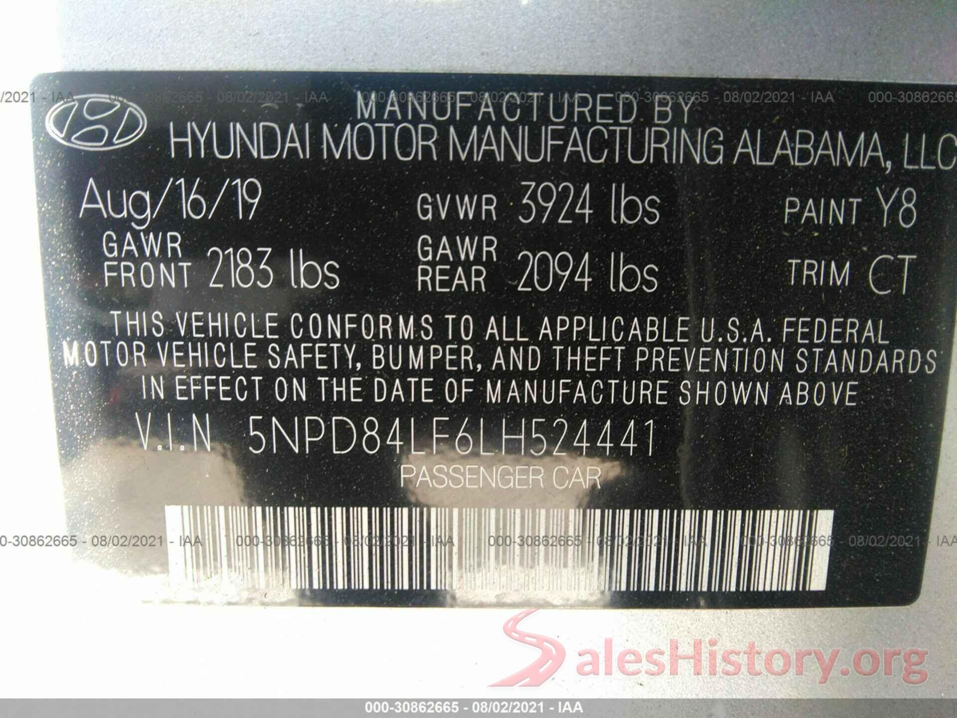 5NPD84LF6LH524441 2020 HYUNDAI ELANTRA