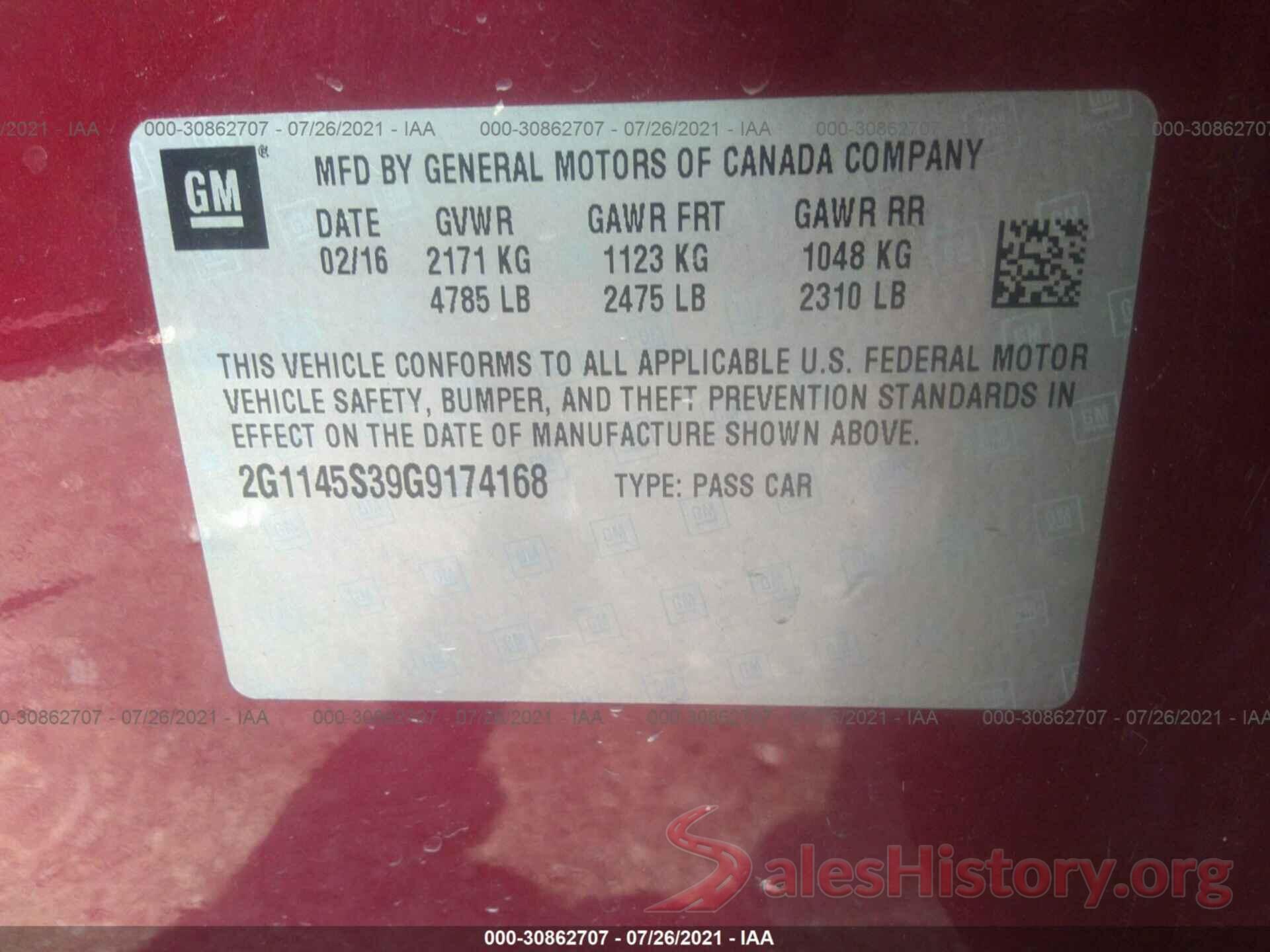 2G1145S39G9174168 2016 CHEVROLET IMPALA