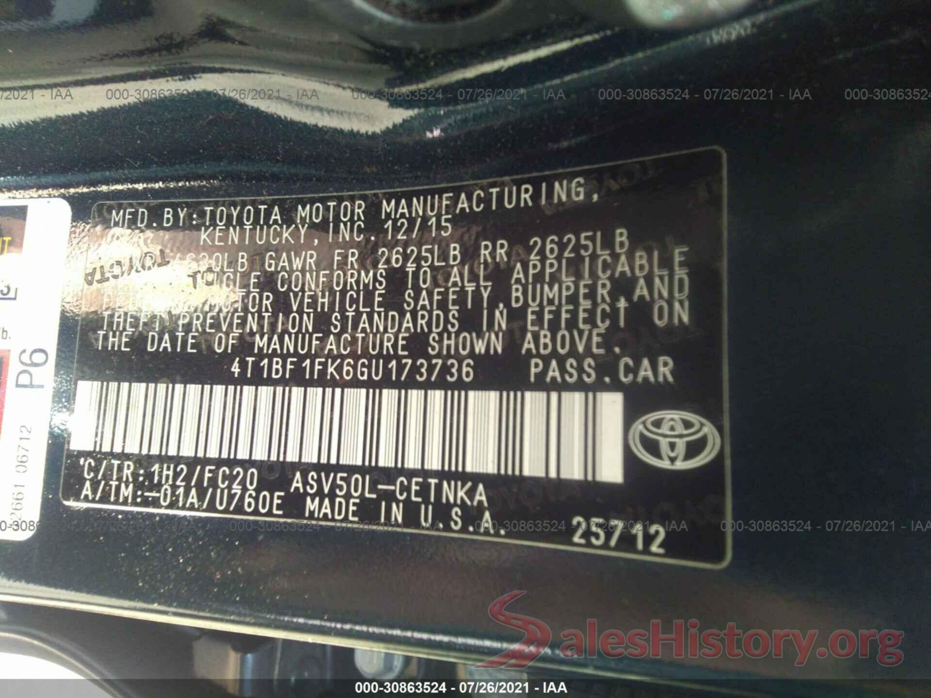 4T1BF1FK6GU173736 2016 TOYOTA CAMRY