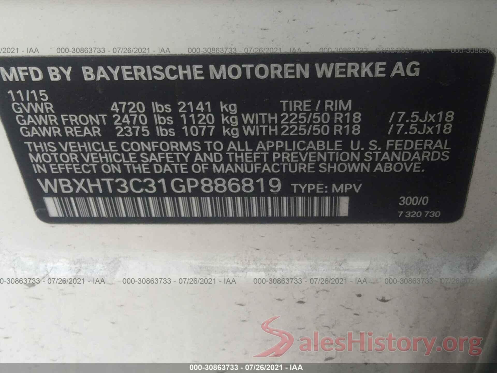 WBXHT3C31GP886819 2016 BMW X1