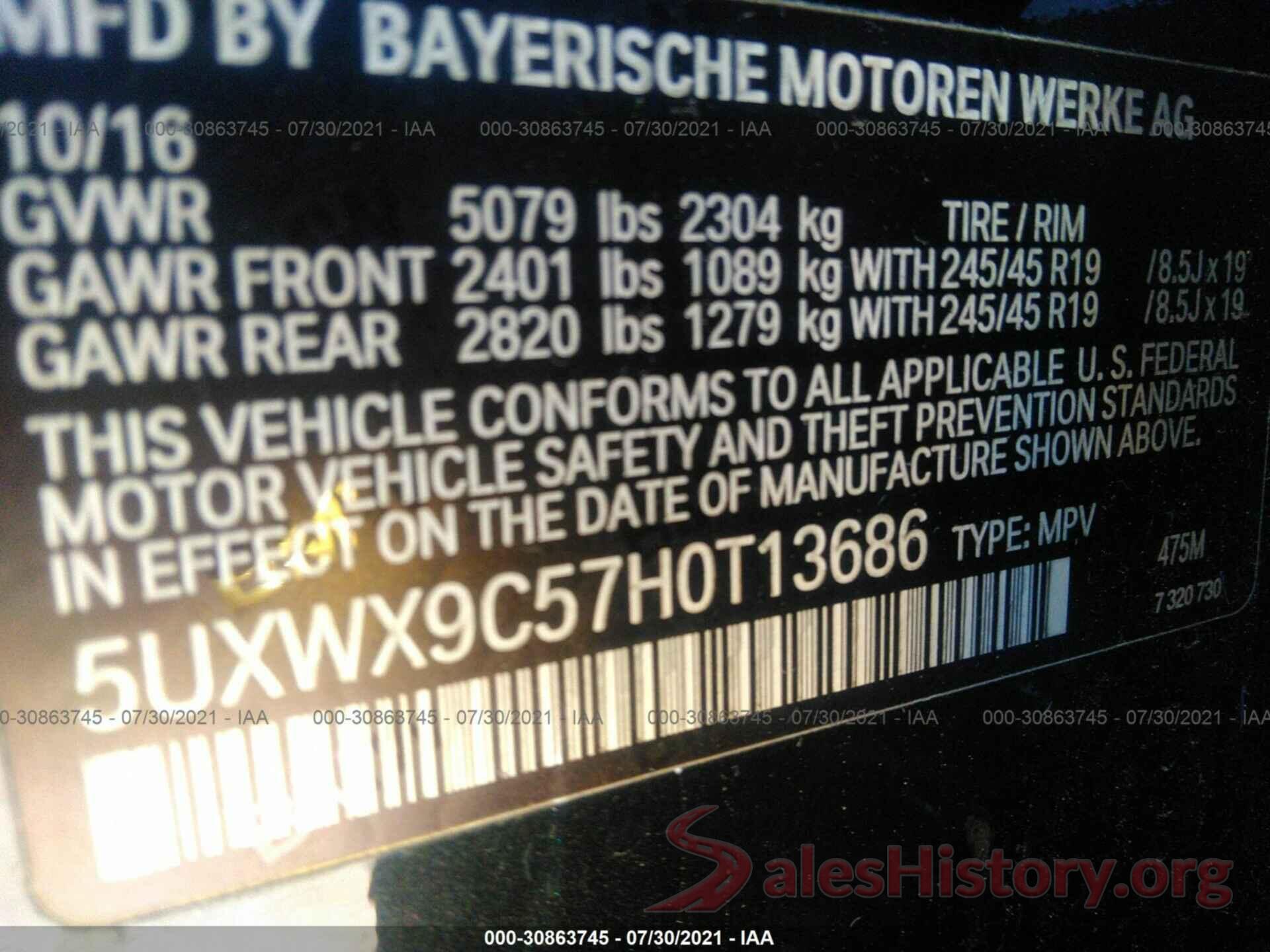 5UXWX9C57H0T13686 2017 BMW X3