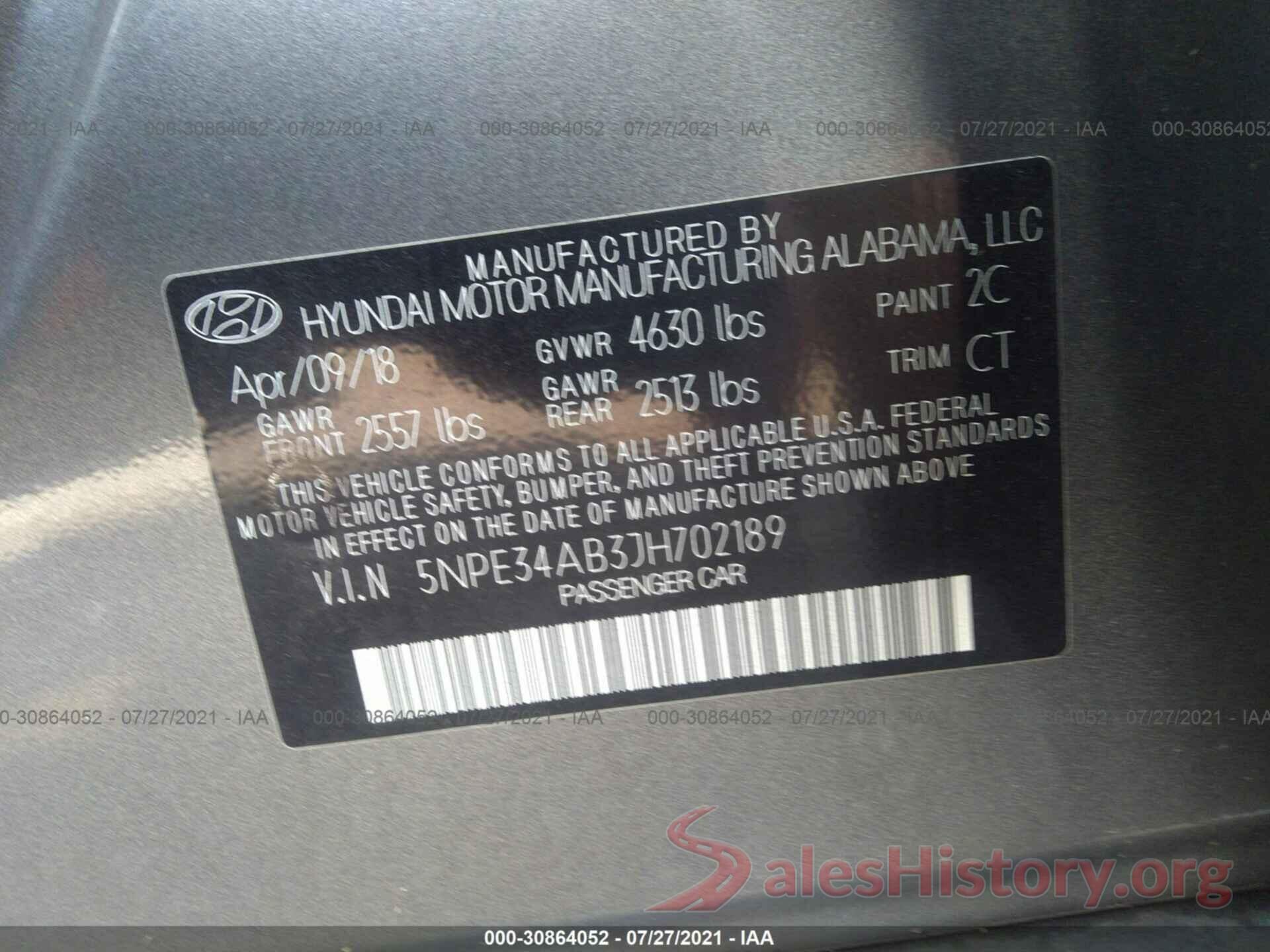 5NPE34AB3JH702189 2018 HYUNDAI SONATA