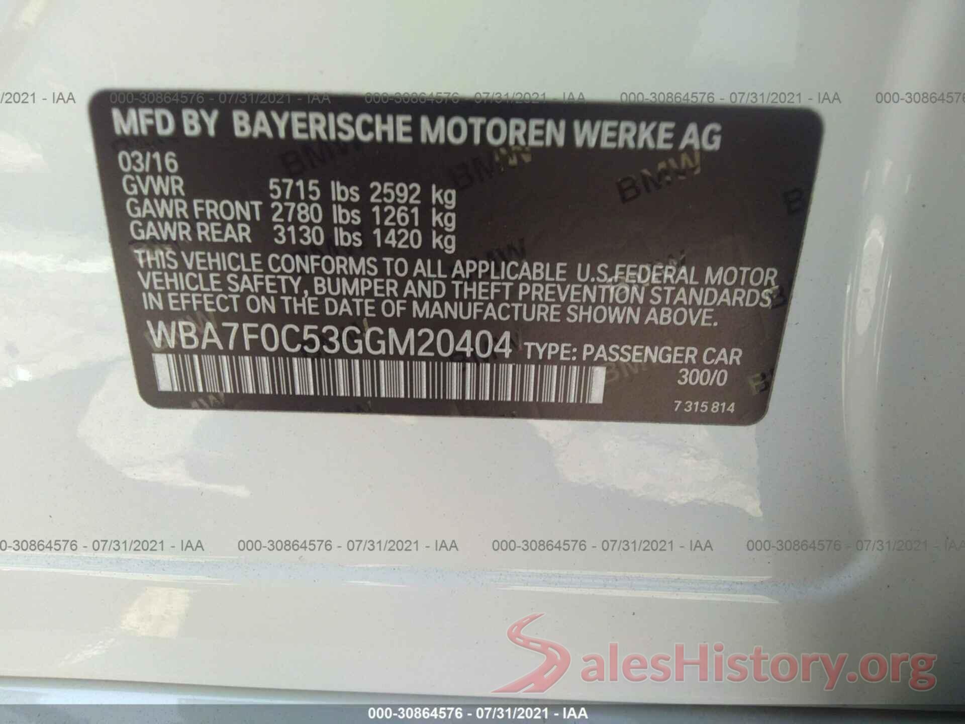 WBA7F0C53GGM20404 2016 BMW 7 SERIES