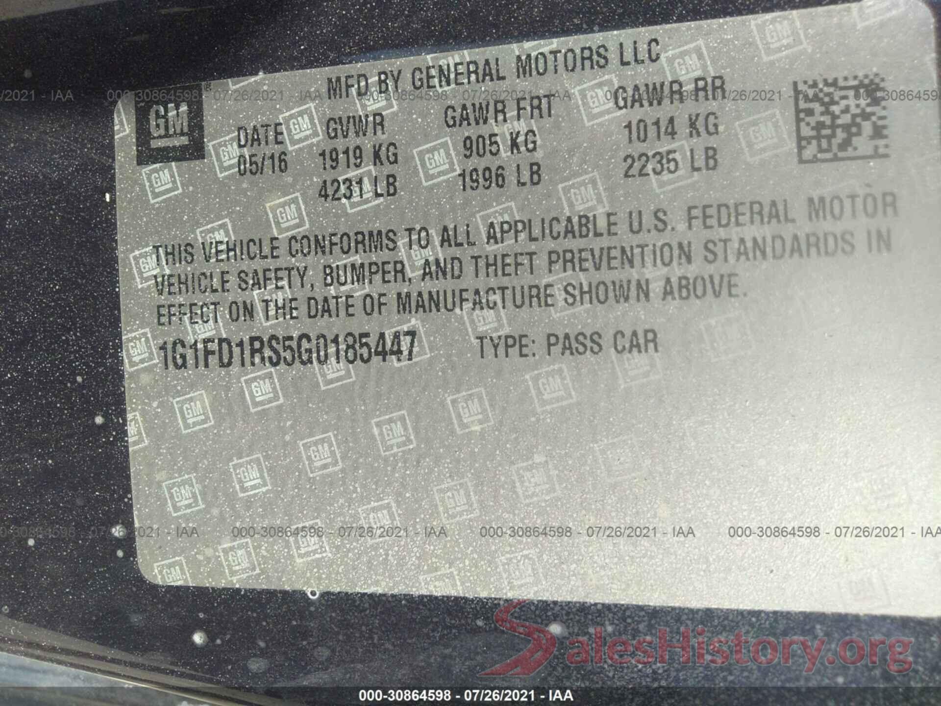 1G1FD1RS5G0185447 2016 CHEVROLET CAMARO