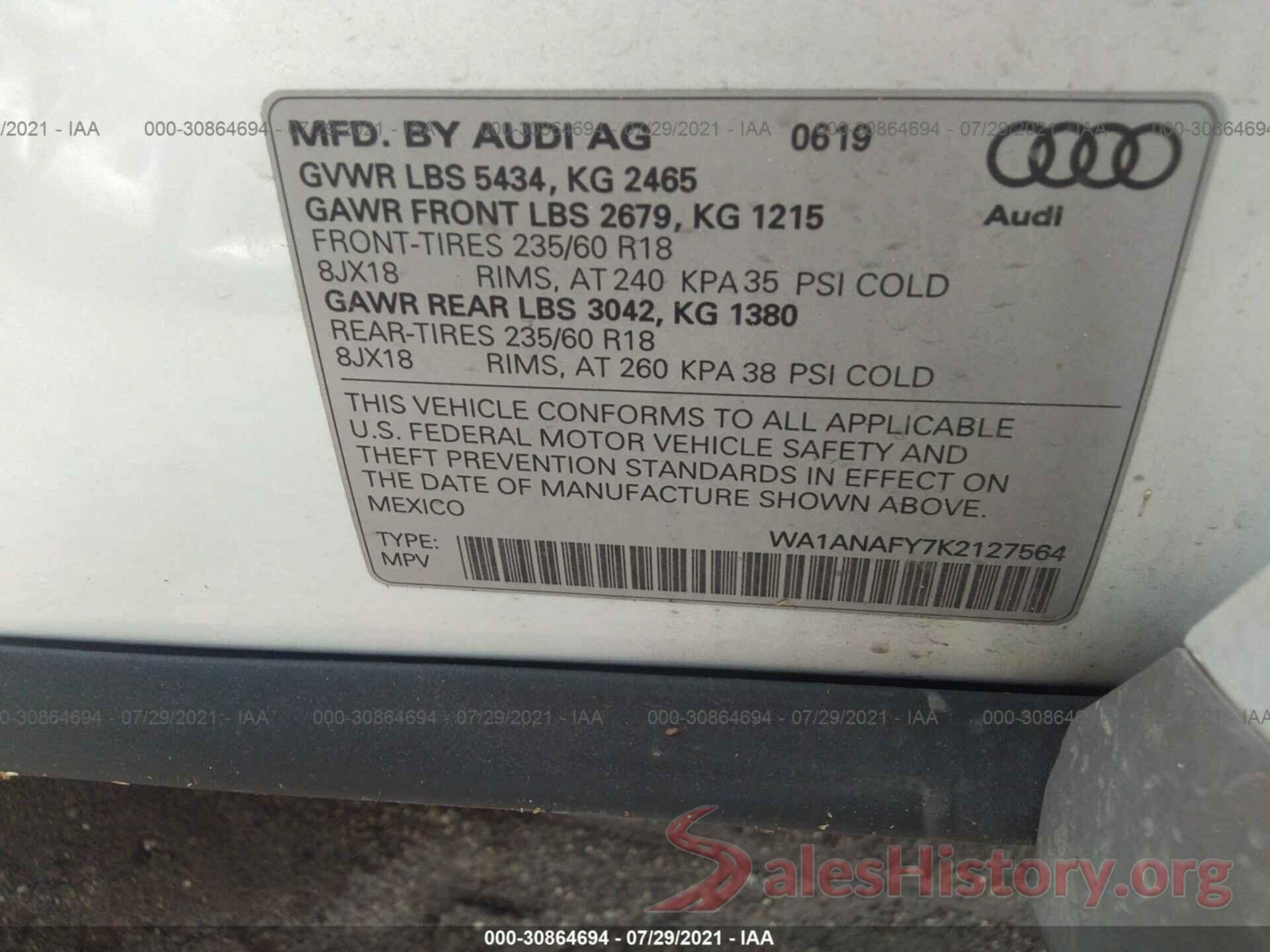 WA1ANAFY7K2127564 2019 AUDI Q5