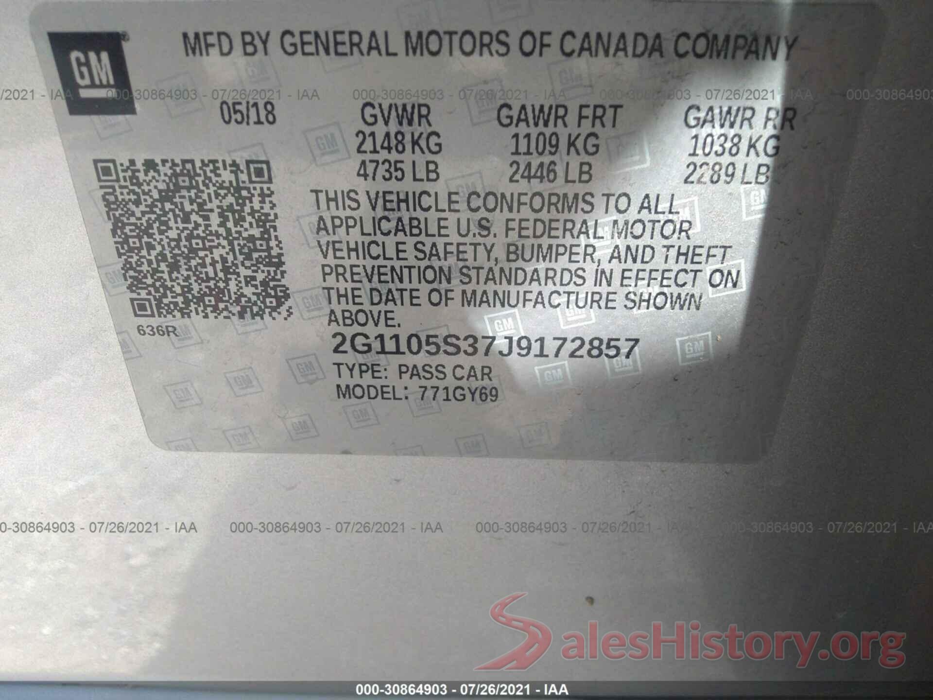 2G1105S37J9172857 2018 CHEVROLET IMPALA