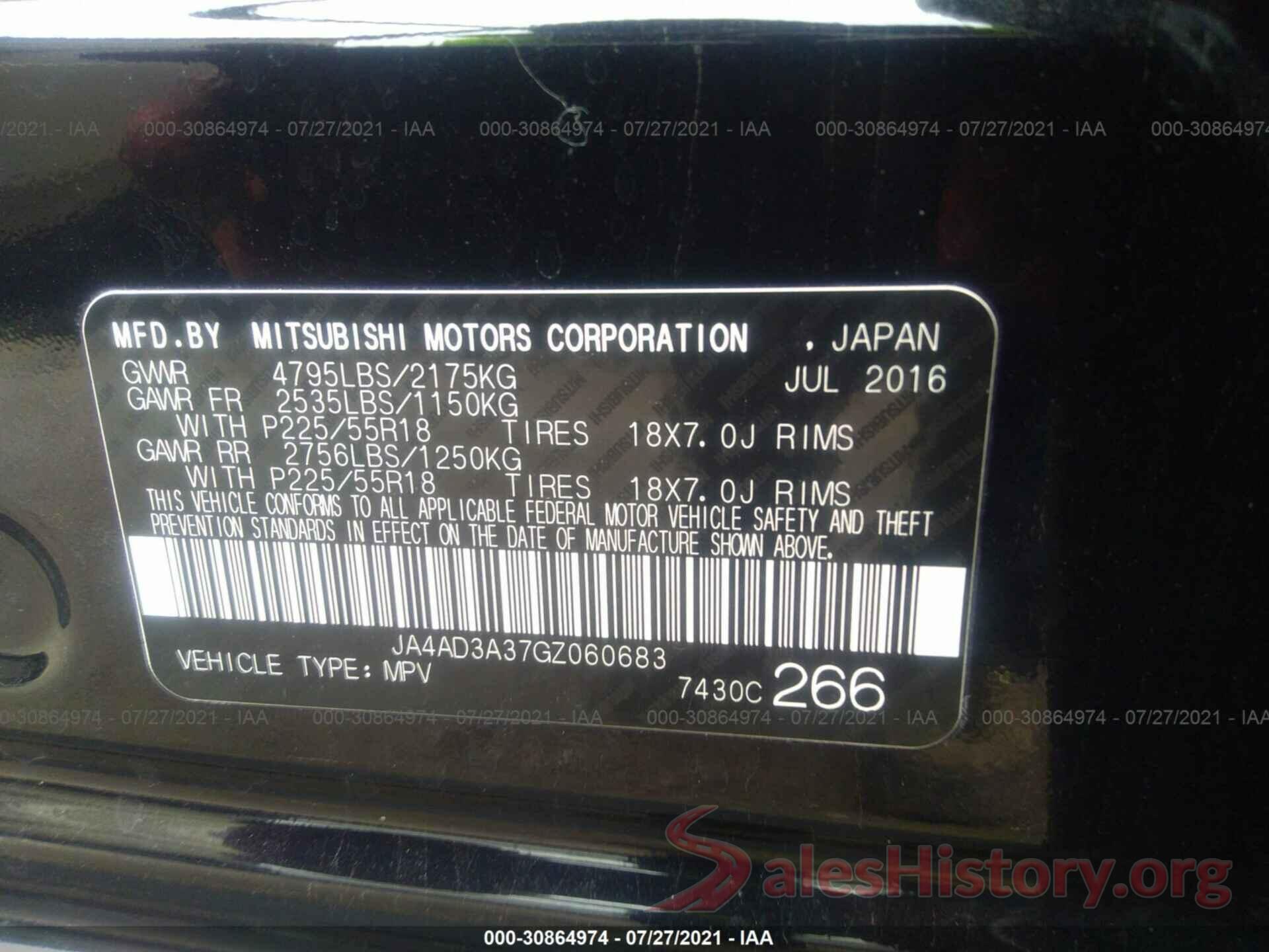 JA4AD3A37GZ060683 2016 MITSUBISHI OUTLANDER