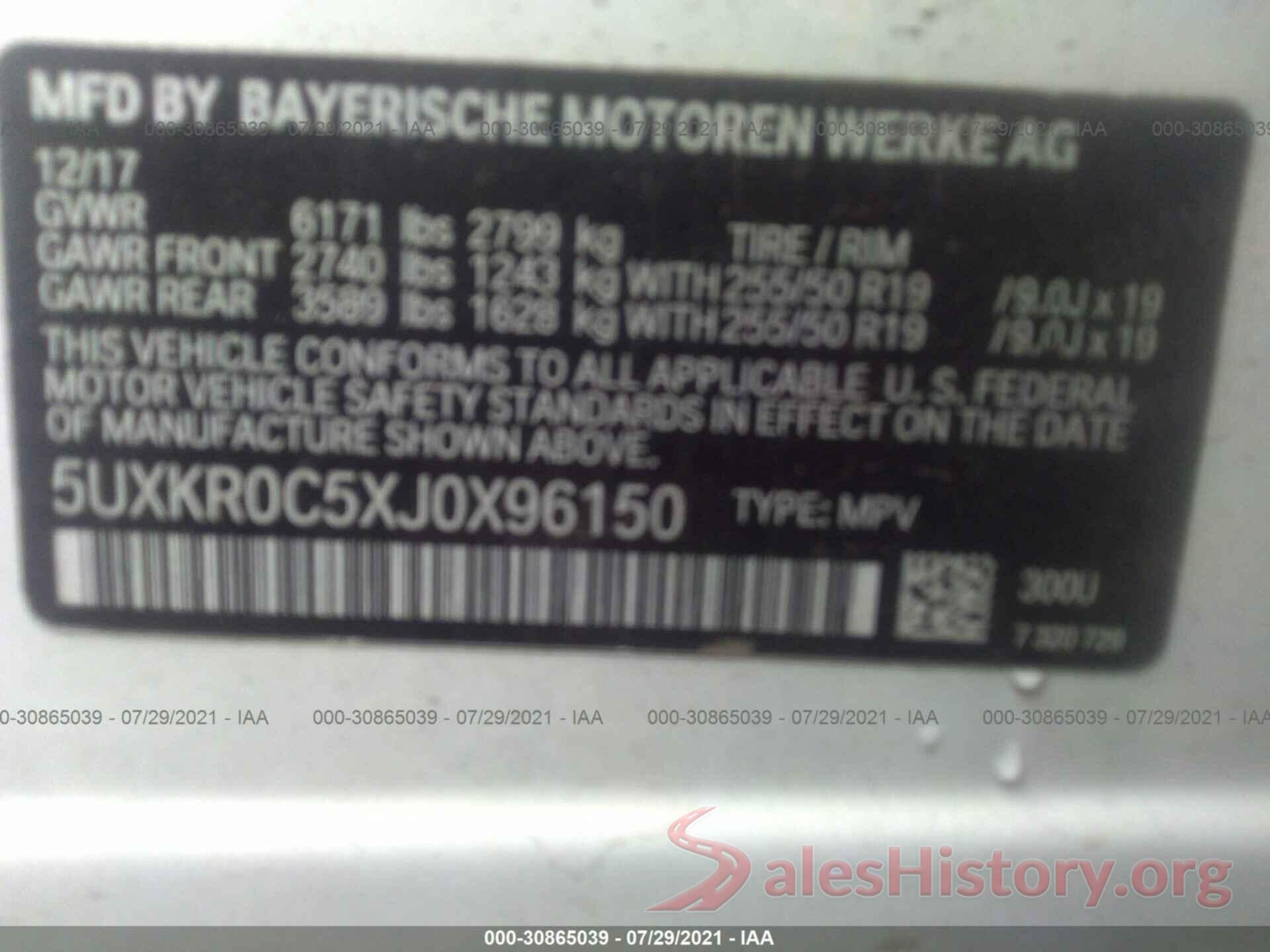 5UXKR0C5XJ0X96150 2018 BMW X5