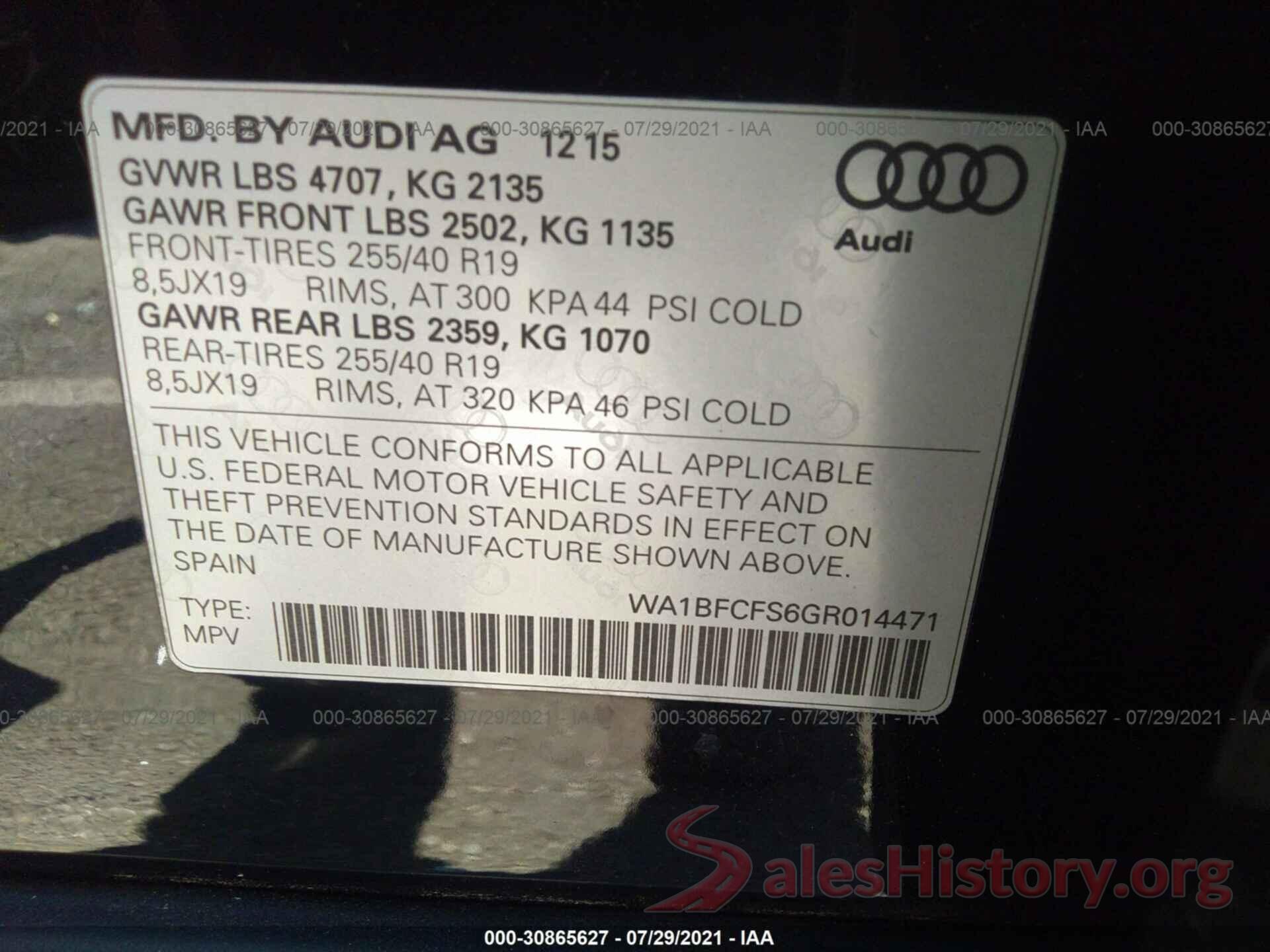 WA1BFCFS6GR014471 2016 AUDI Q3