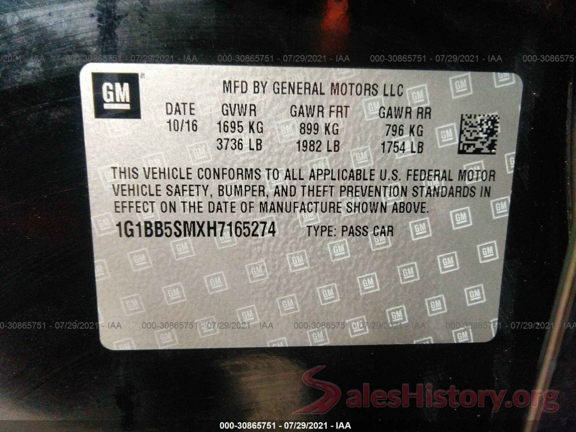 1G1BB5SMXH7165274 2017 CHEVROLET CRUZE