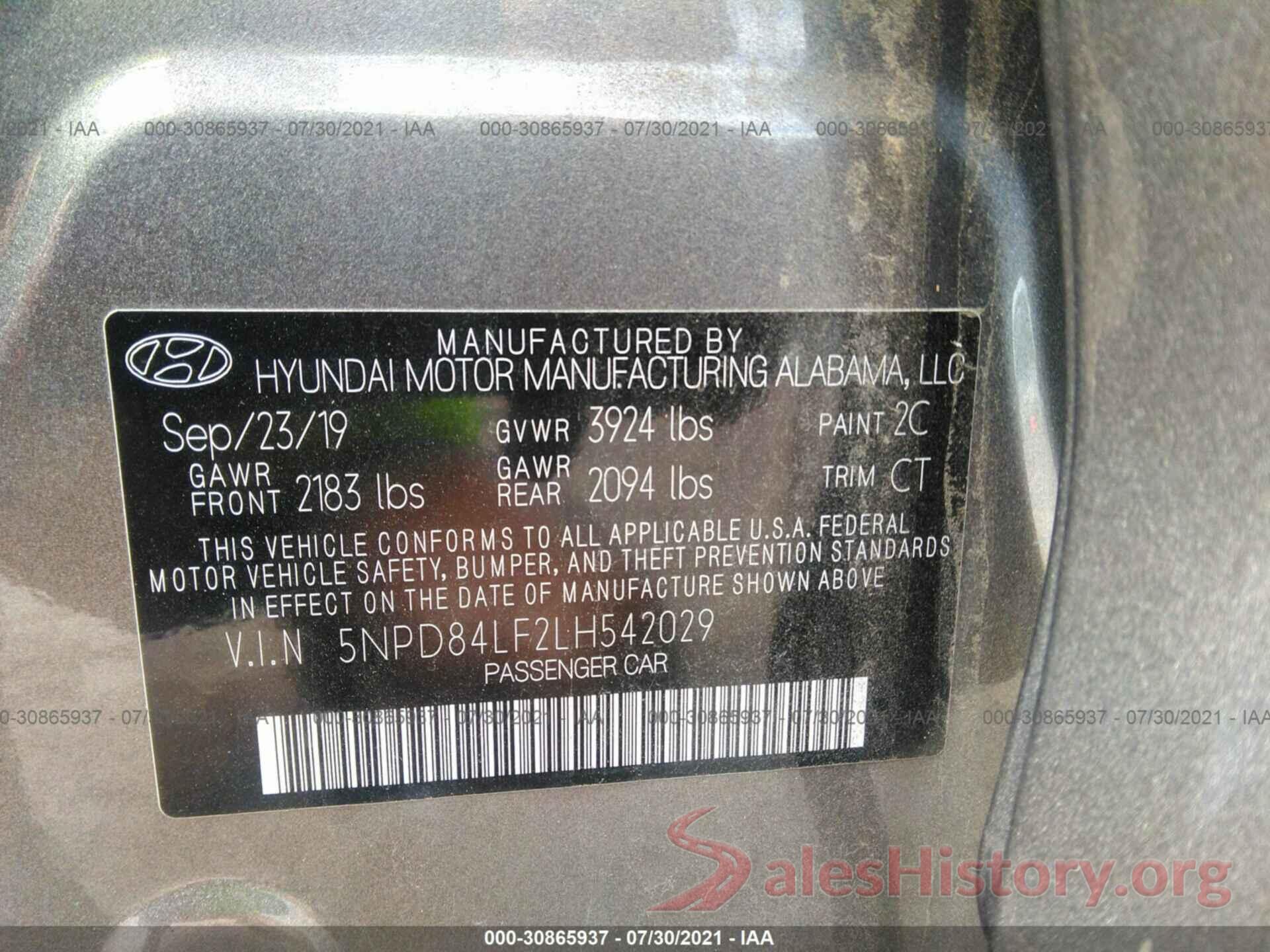 5NPD84LF2LH542029 2020 HYUNDAI ELANTRA