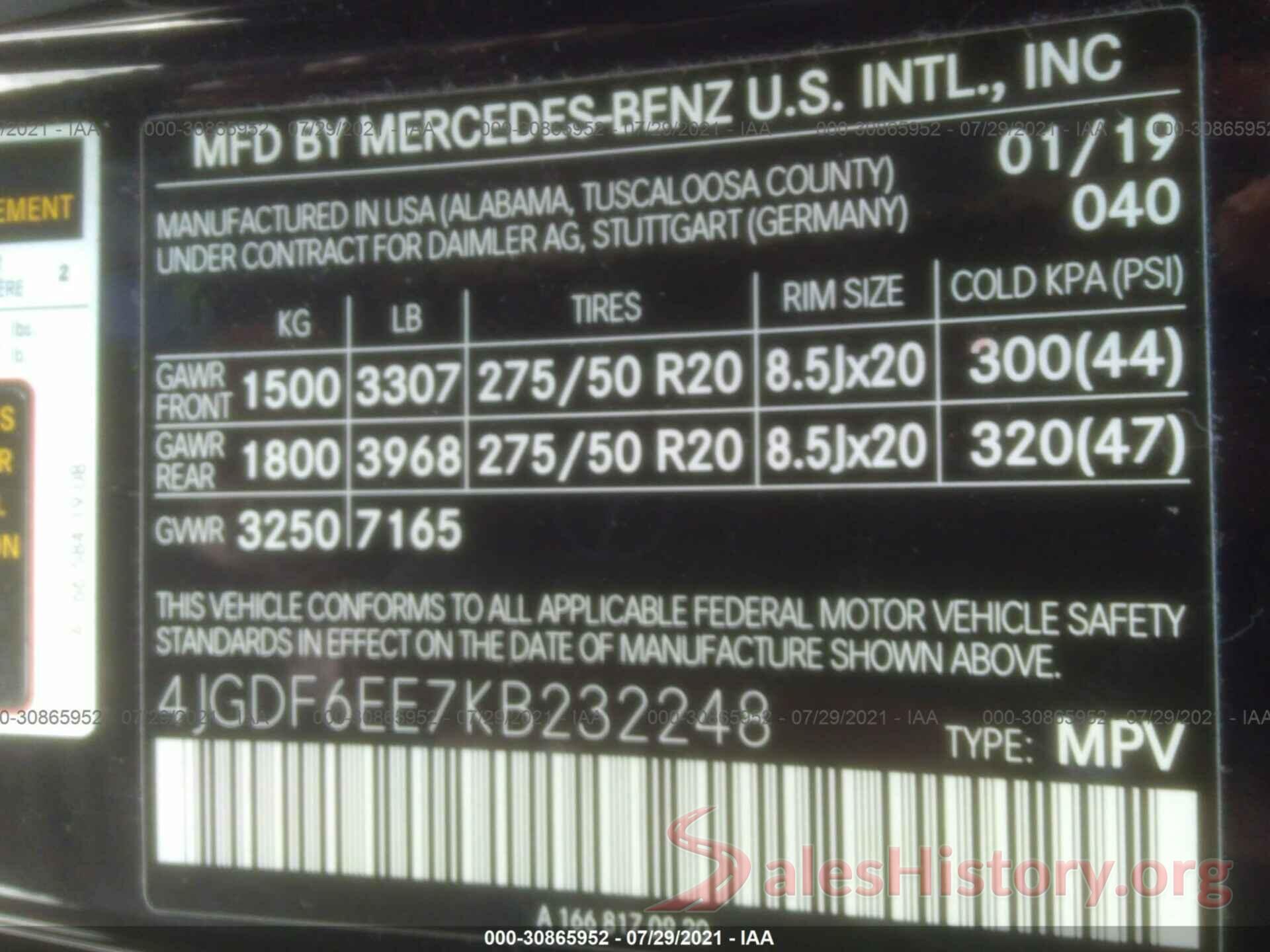 4JGDF6EE7KB232248 2019 MERCEDES-BENZ GLS