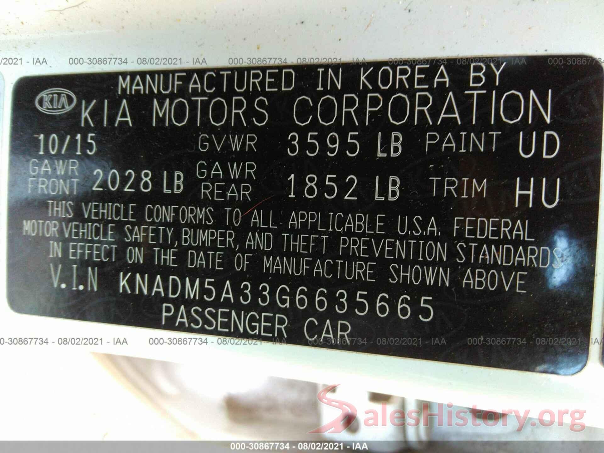 KNADM5A33G6635665 2016 KIA RIO