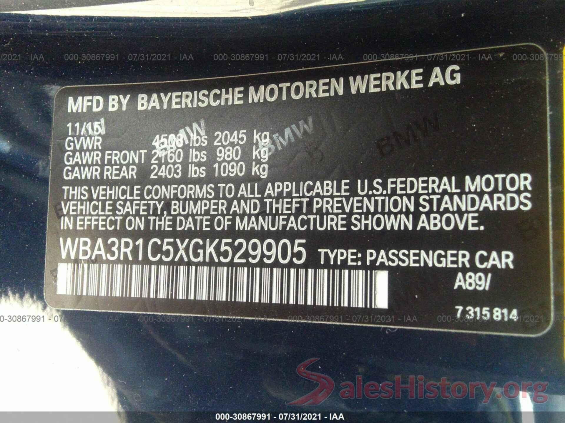 WBA3R1C5XGK529905 2016 BMW 4 SERIES