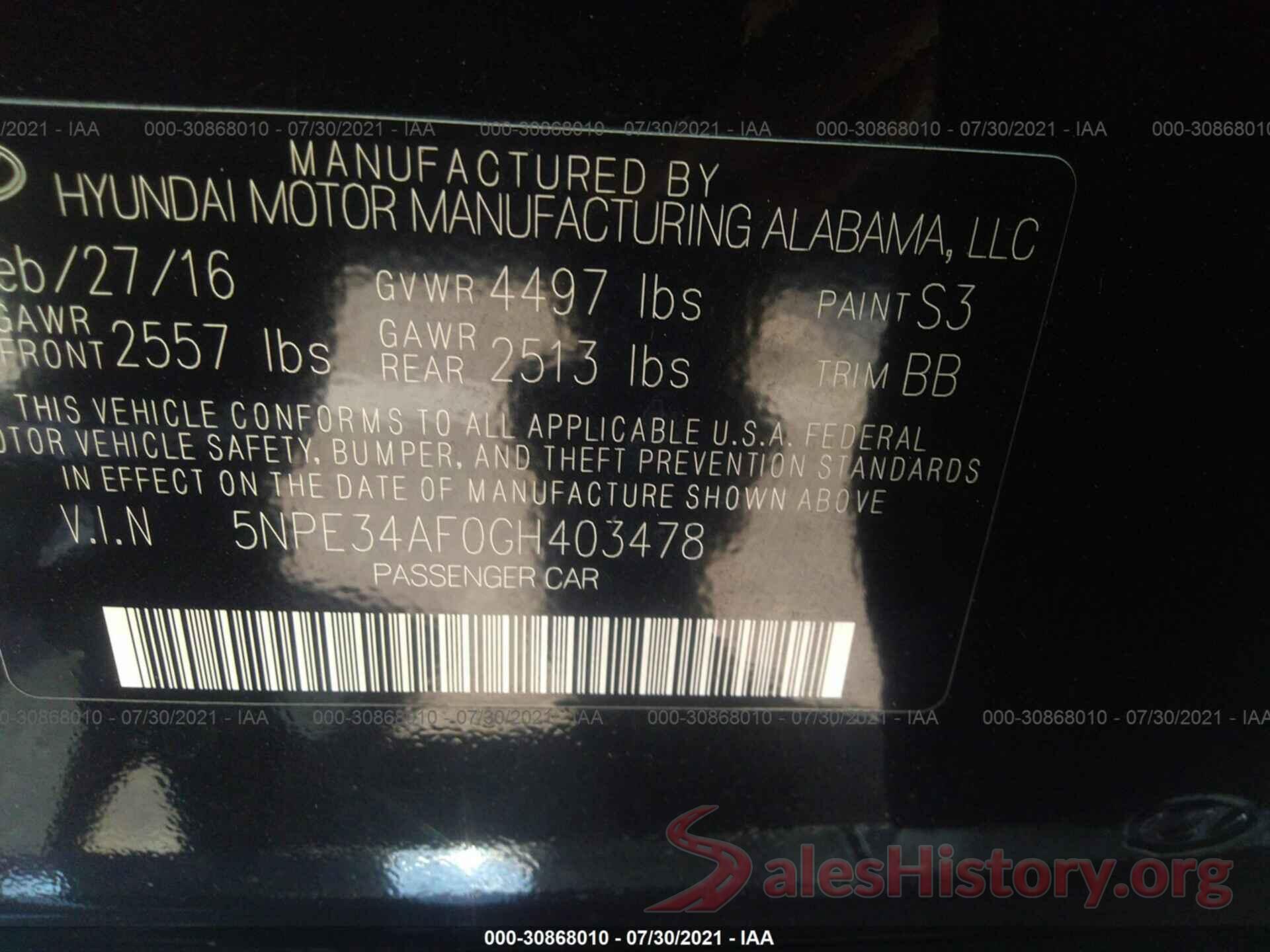 5NPE34AF0GH403478 2016 HYUNDAI SONATA